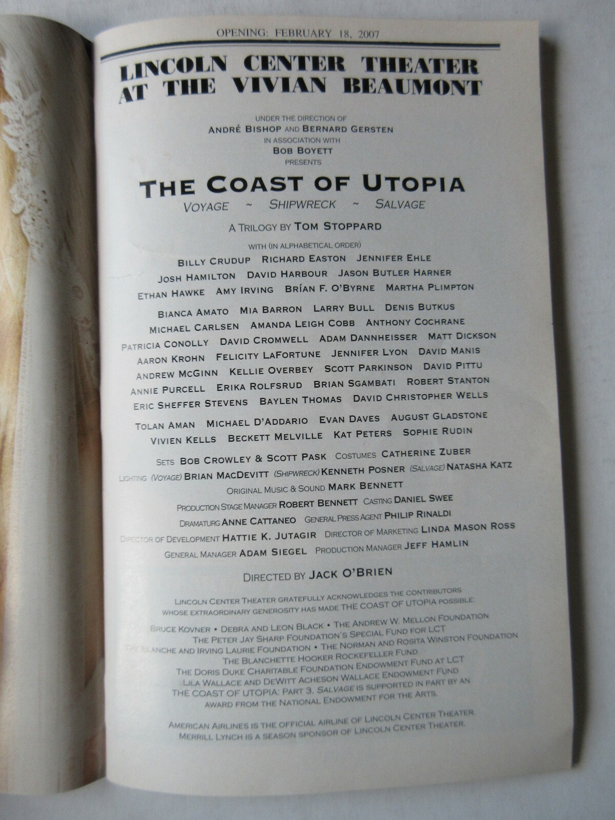 PLAYBILL – THE COAST OF UTOPIA February 2007 LINCOLN CENTER THEATRE New York