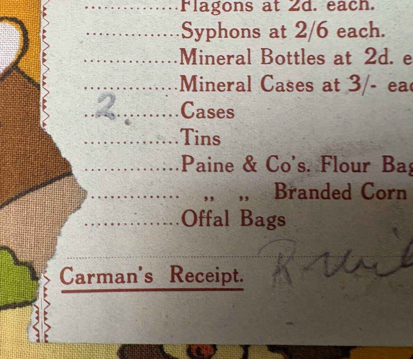 ‘Carman’s’ Receipts, 1940s Brewery Bottle Collection, Northamptonshire Area