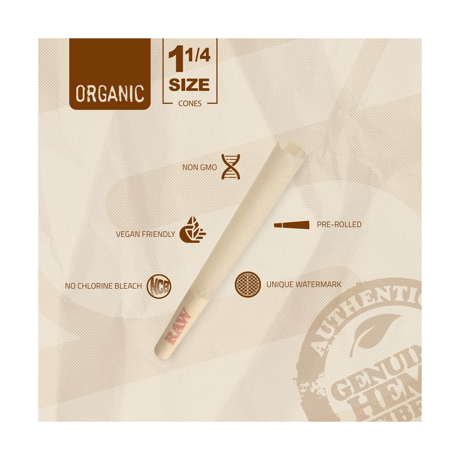 RAW Organic 1 1/4 Pre-Rolled Cones with Filter (900 Pack)