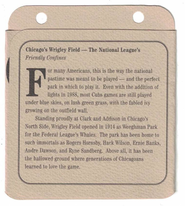 CHICAGO CUBS 1994 COOPERSTOWN COLLECTION ”THE GOLDEN AGE OF BASEBALL” FOLDOUT