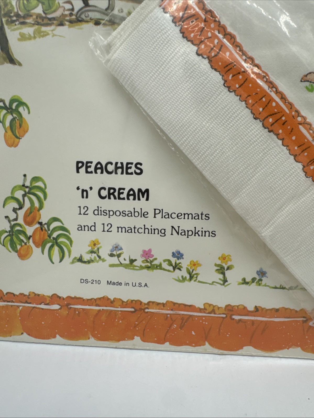 Peaches ‘n’ Cream Disposable Placemats And Matching Napkins Set Of 12 New Vtg