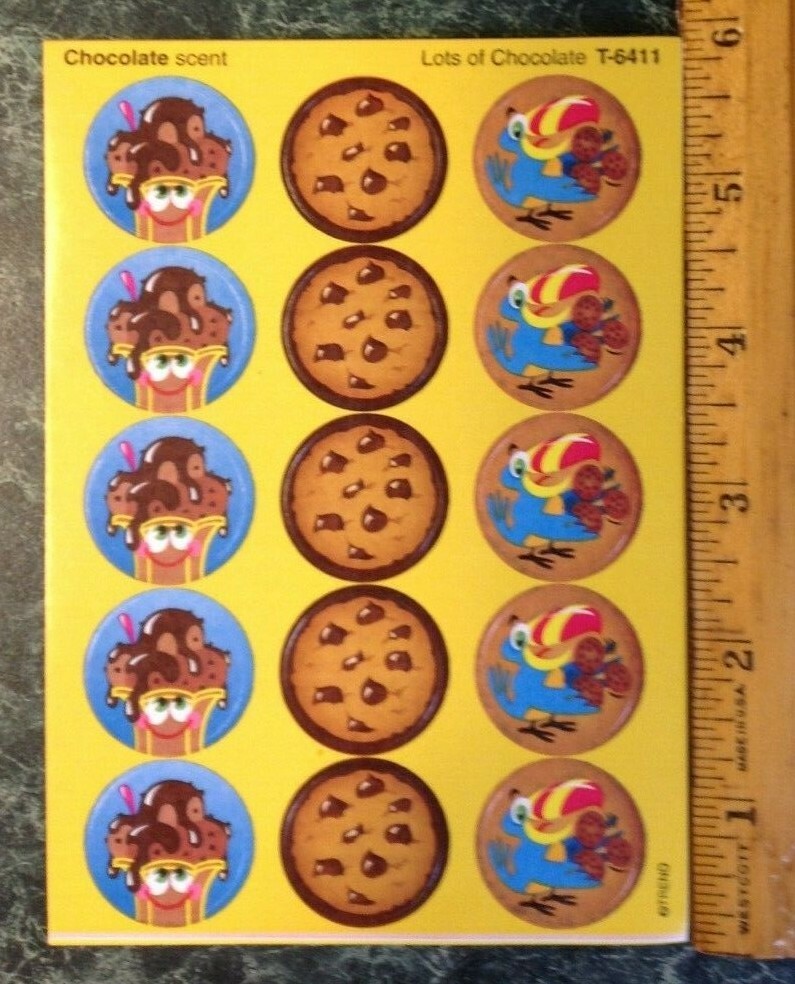VTG TREND Scratch & Sniff Stinky Sticker Sheet CHOCOLATE Scent Cookie Sundae 90s