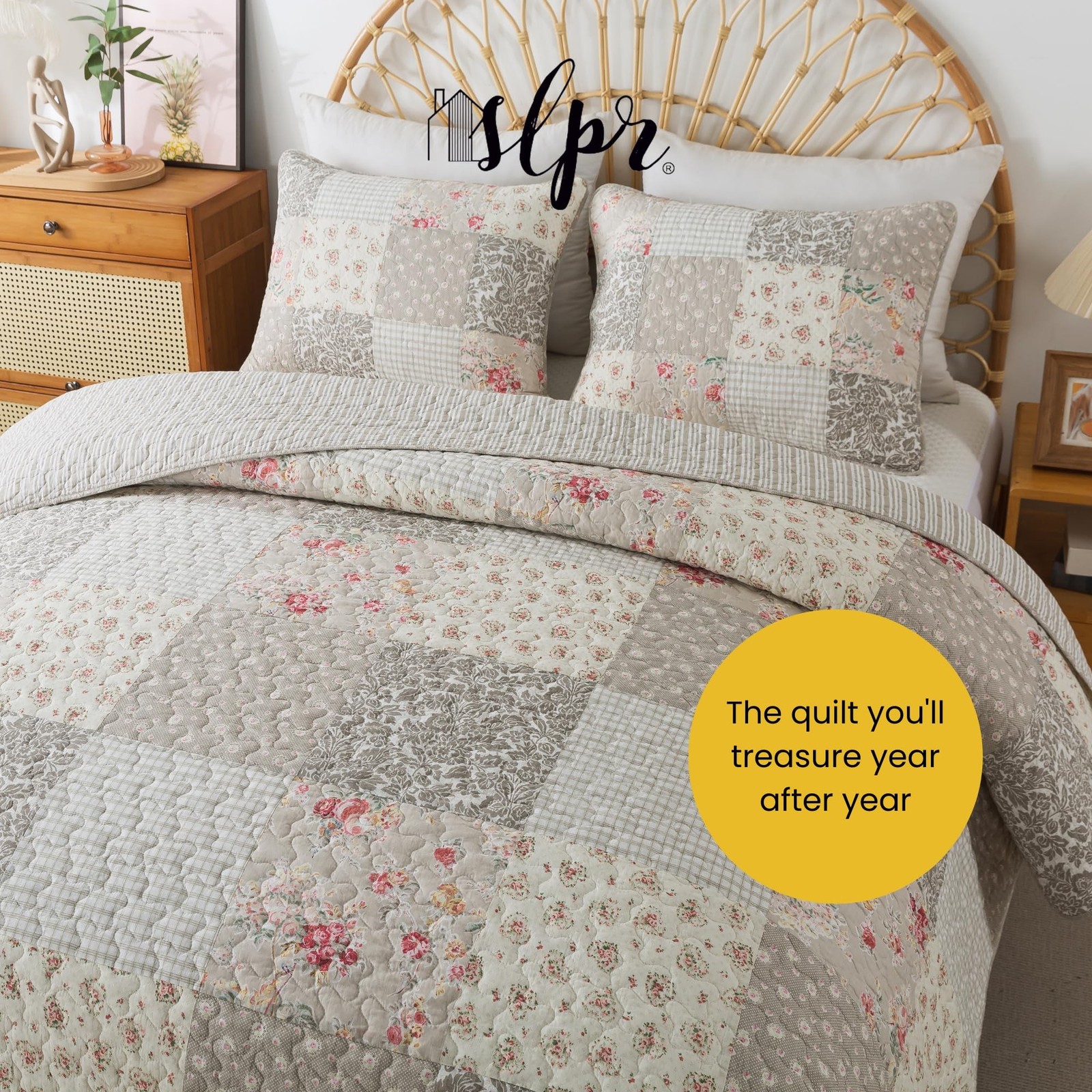 SLPR Walk in The Cotswolds Patchwork Cotton Pieced Quilt Set – Queen Size wit…