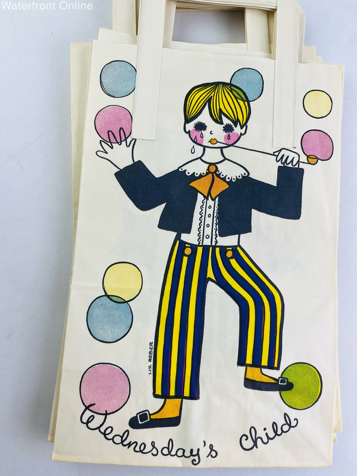 Vintage 1970s Monday’s Child by Liz Reber Artwork Gift Bags Whimsical Set of 13