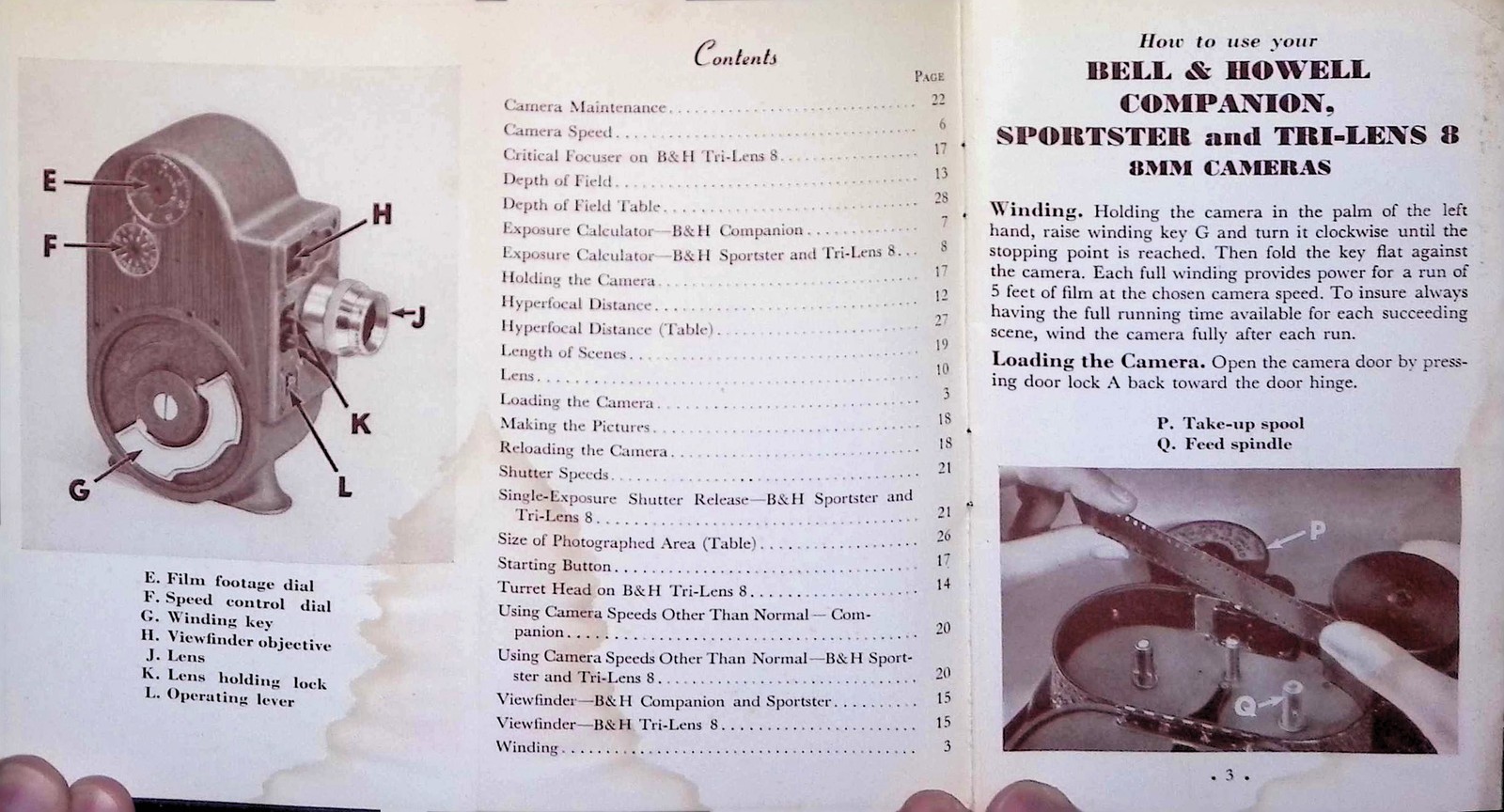 Bell Howell 8mm Camera Manual Companion Sportster Tri-Lens 8 1950s Instructions