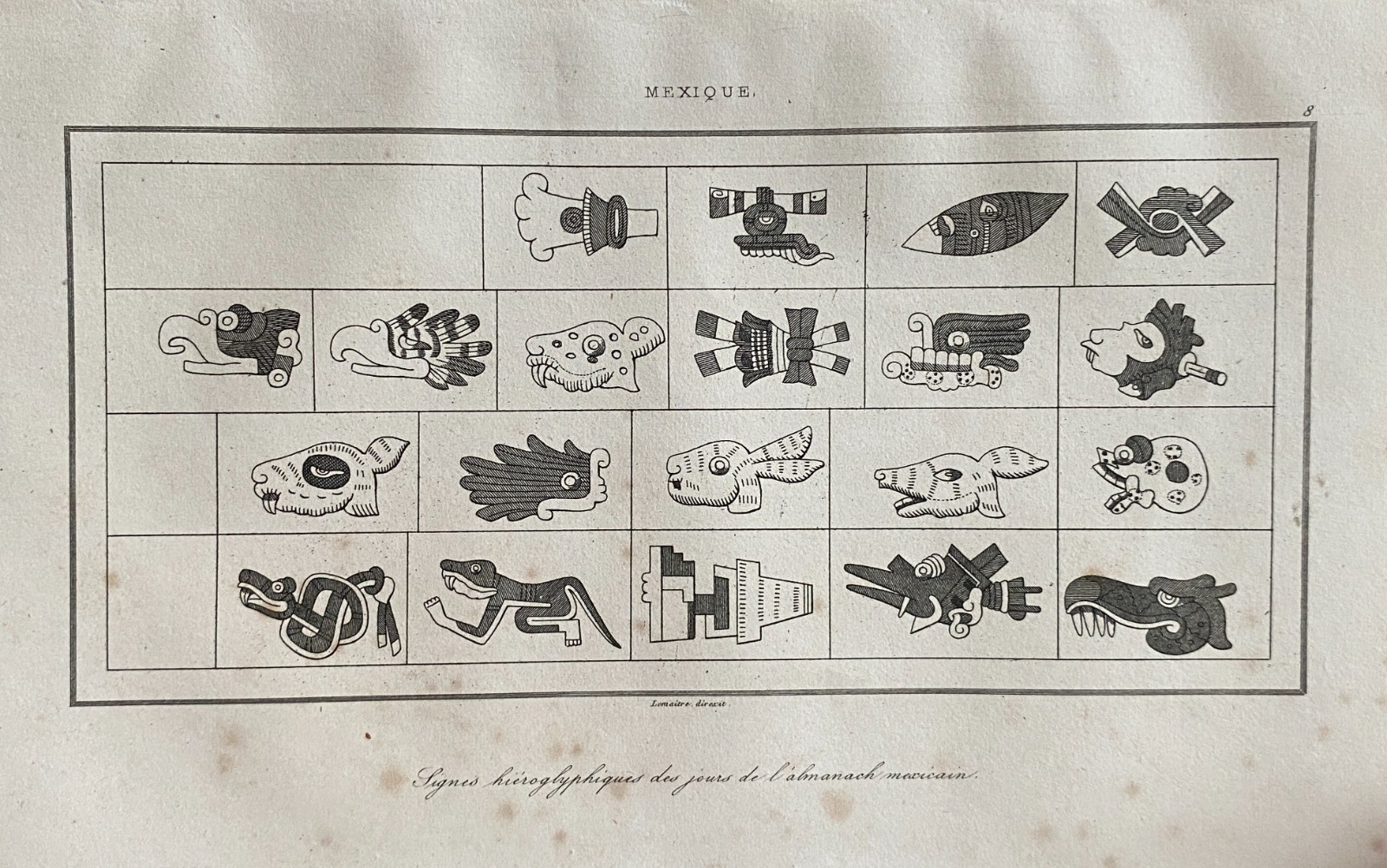 Mexico Engraving “Hieroglyphic Signs of Mexican Almanac Days” 1 Page