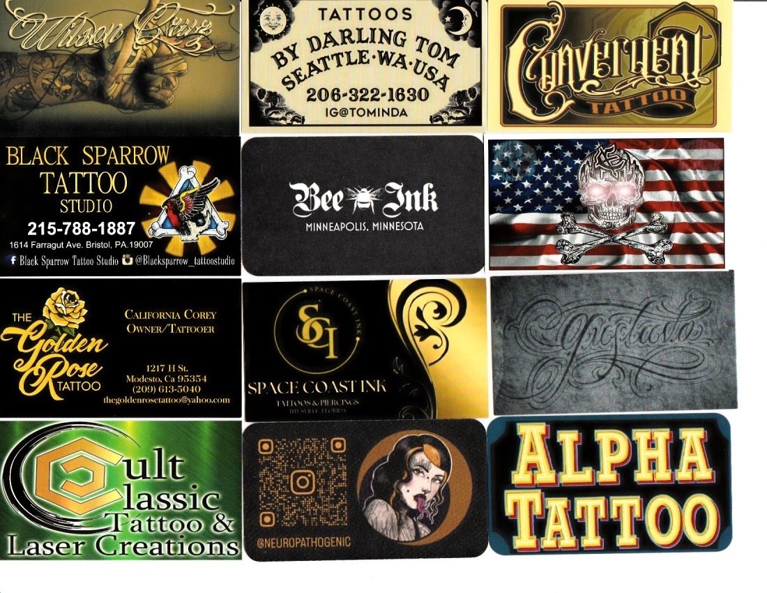 100 Different American Tattoo Shop Business Cards Set 1