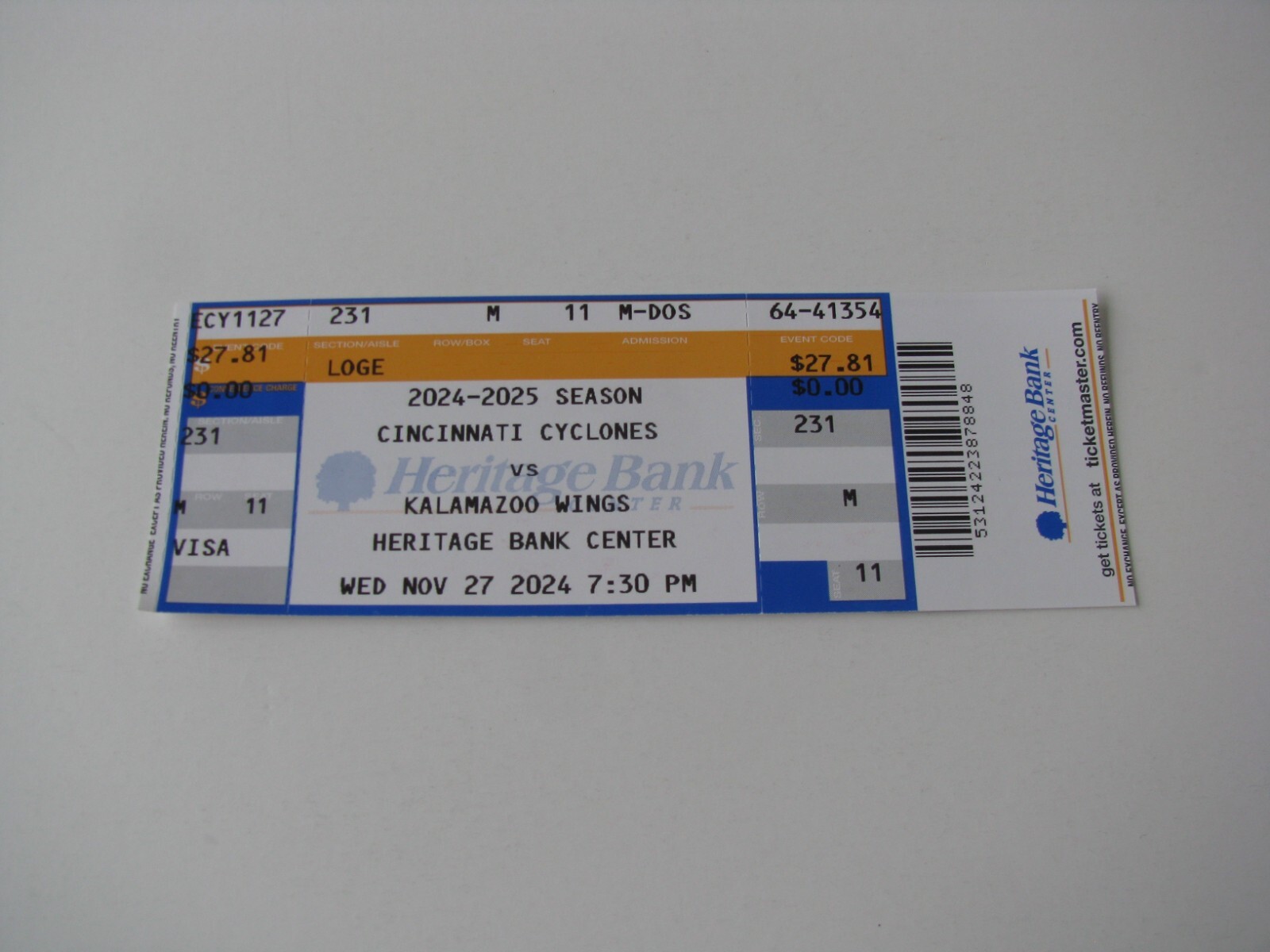 Nov 27 2024 Cincinnati Cyclones Kalamazoo Wings Minor League Hockey Ticket Stub