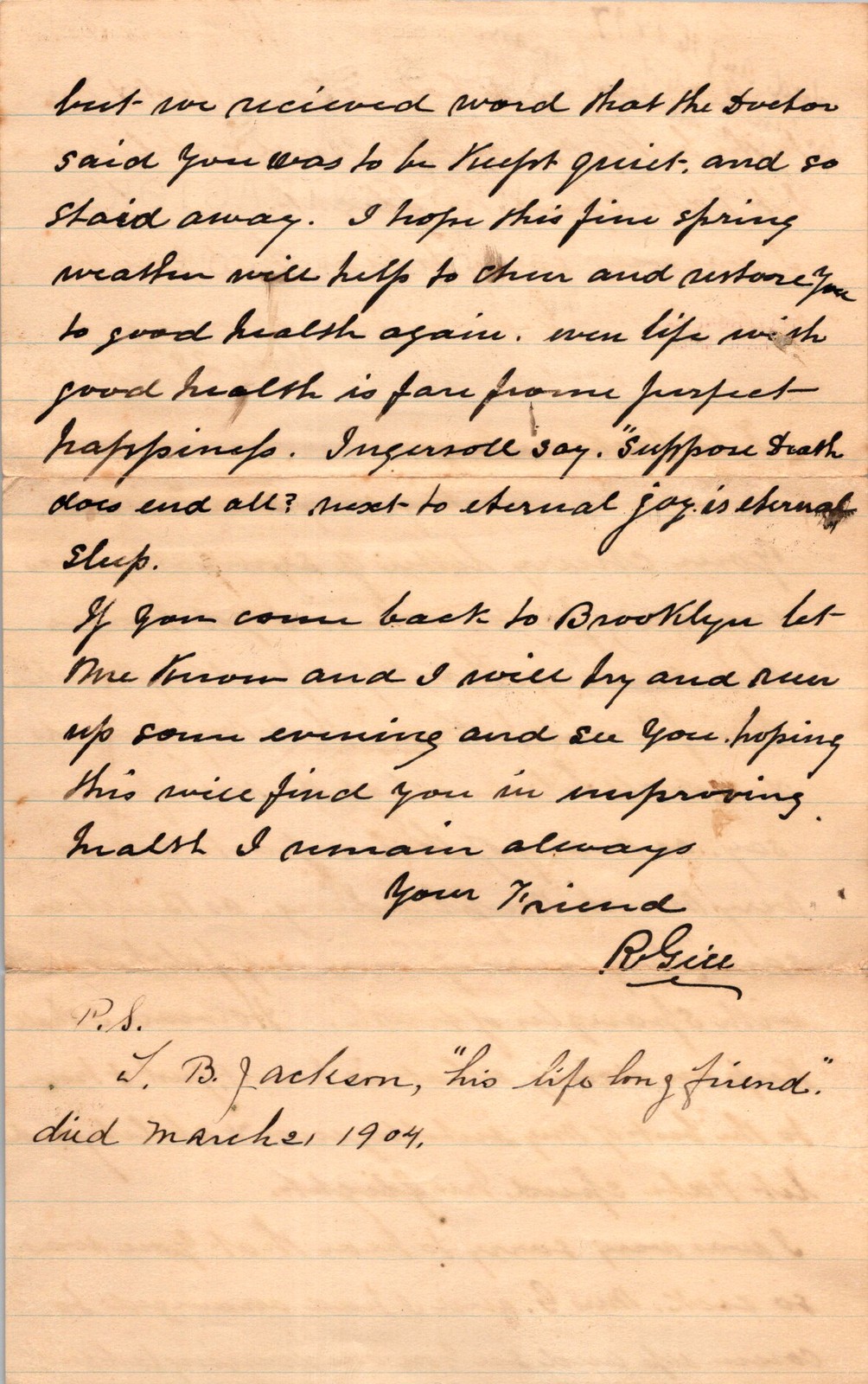 1894 R Gill & Sons Cut Stone Contractors NYC Handwritten Letter w/ Beecher Quote