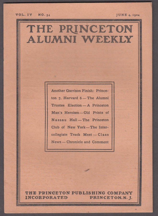 PRINCETON ALUMNI WEEKLY 6/4 1904 baseball beats Harvard; track meet; NY Club &c
