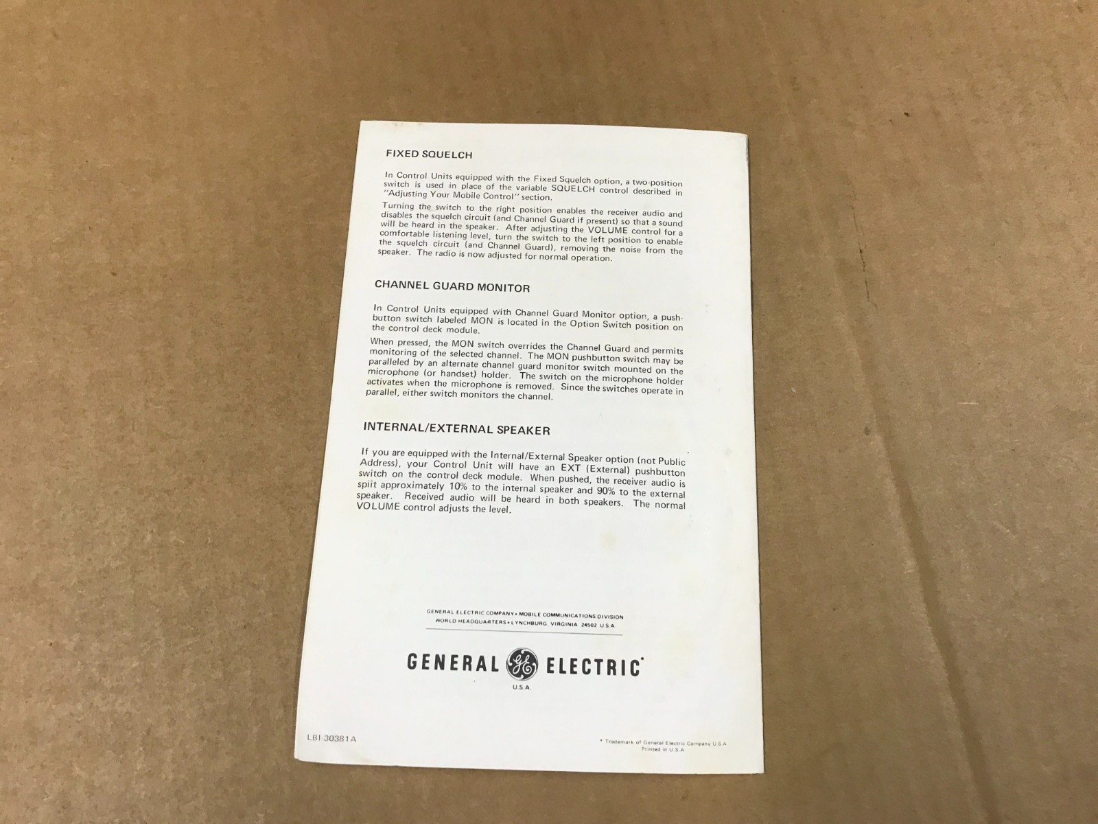 Vintage General Electric Mobile Radio – Operating Manual For C-800/900 Series