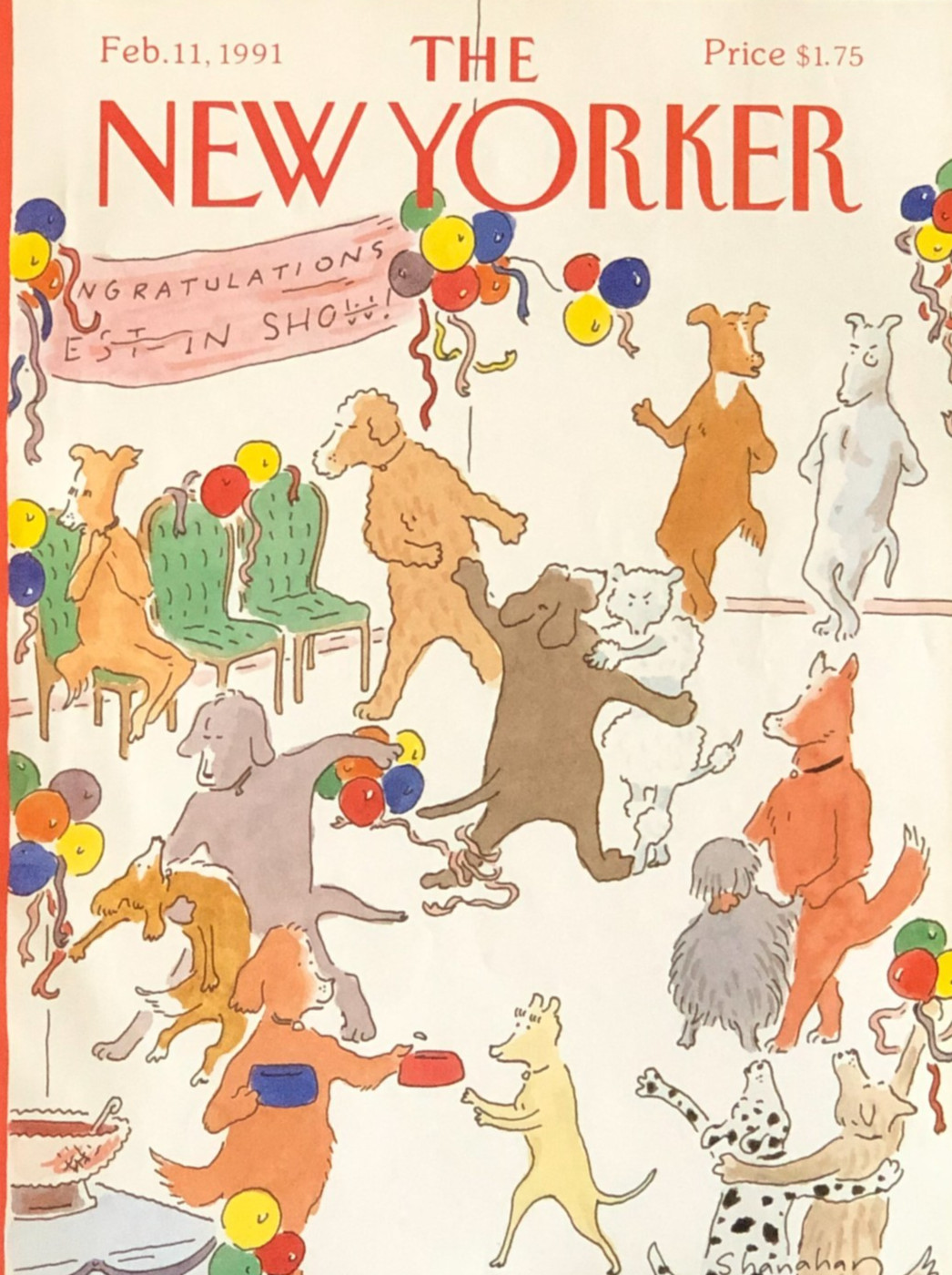 1991 New Yorker Magazine Cover Best in Show Dog Party Dance Fun Westminster Vtg
