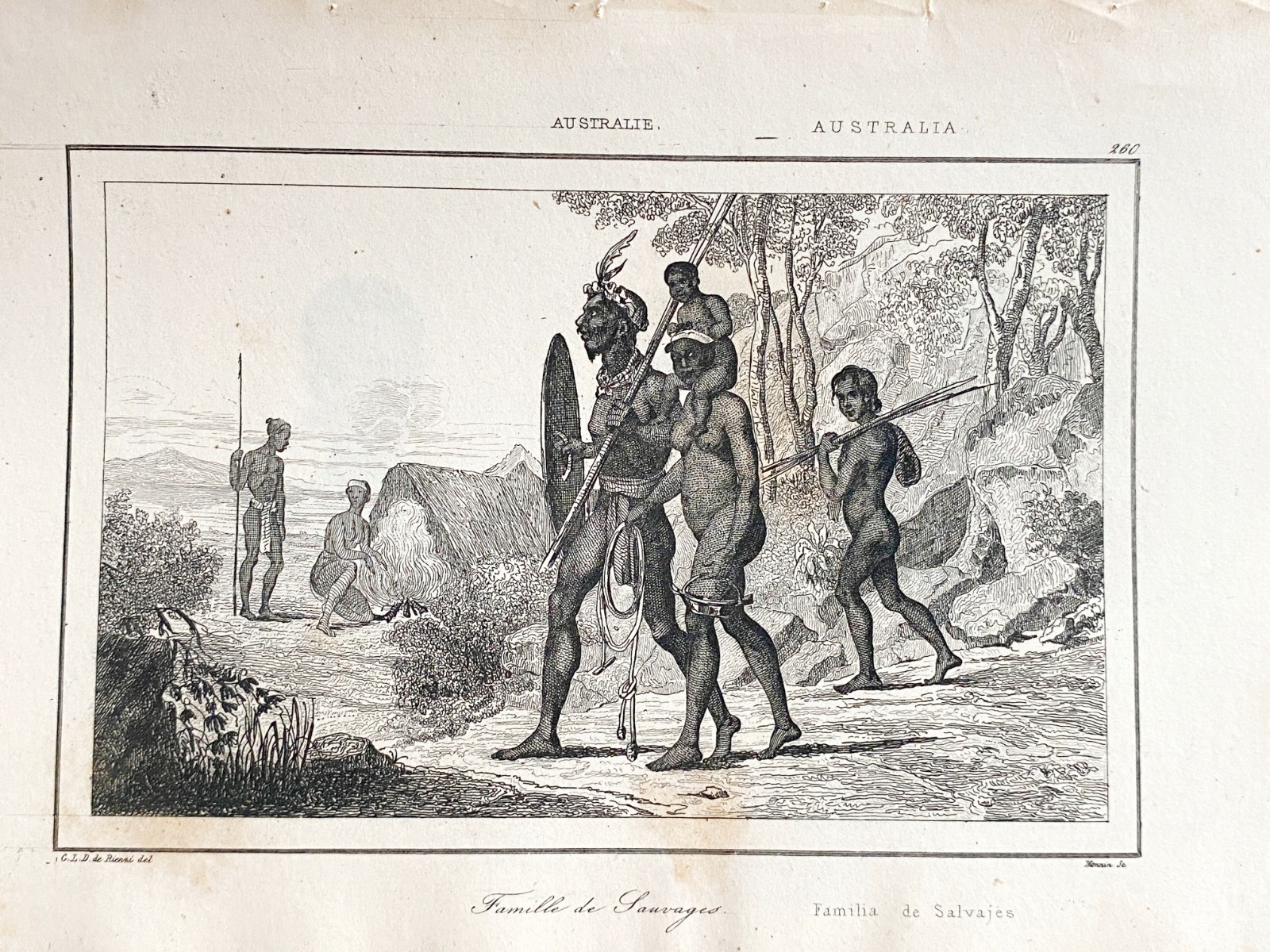 Engraving Australia ” Family Of Savages “