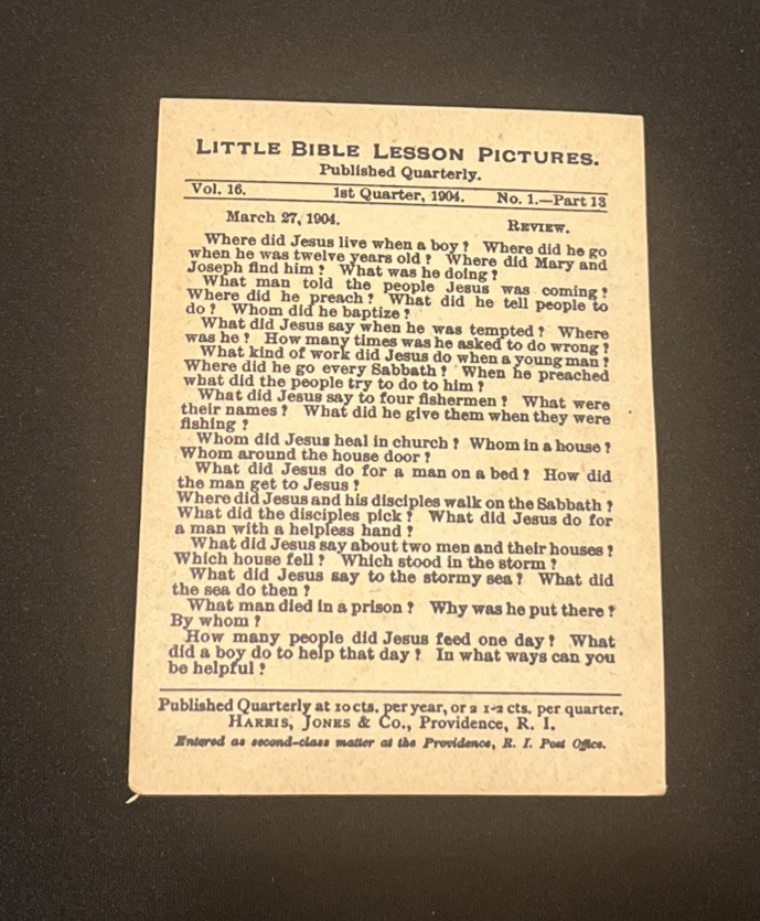 Antique 1904 Golden Text Bible Lesson Card Providence Lithograph Co