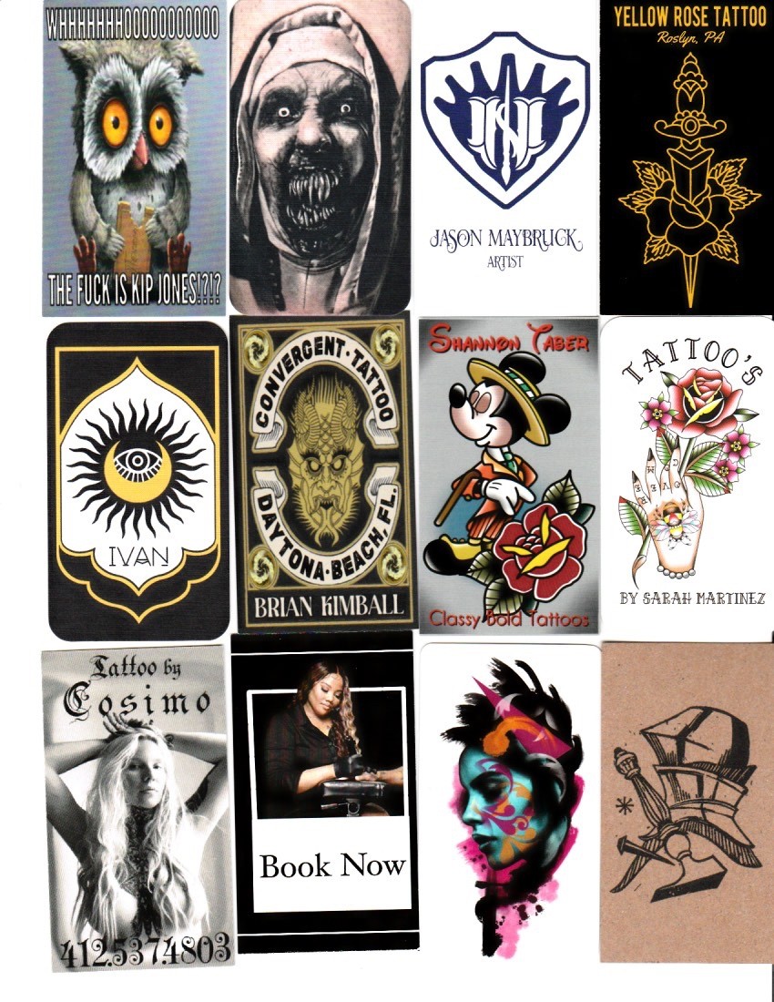 100 Different American Tattoo Shop Business Cards Set 1