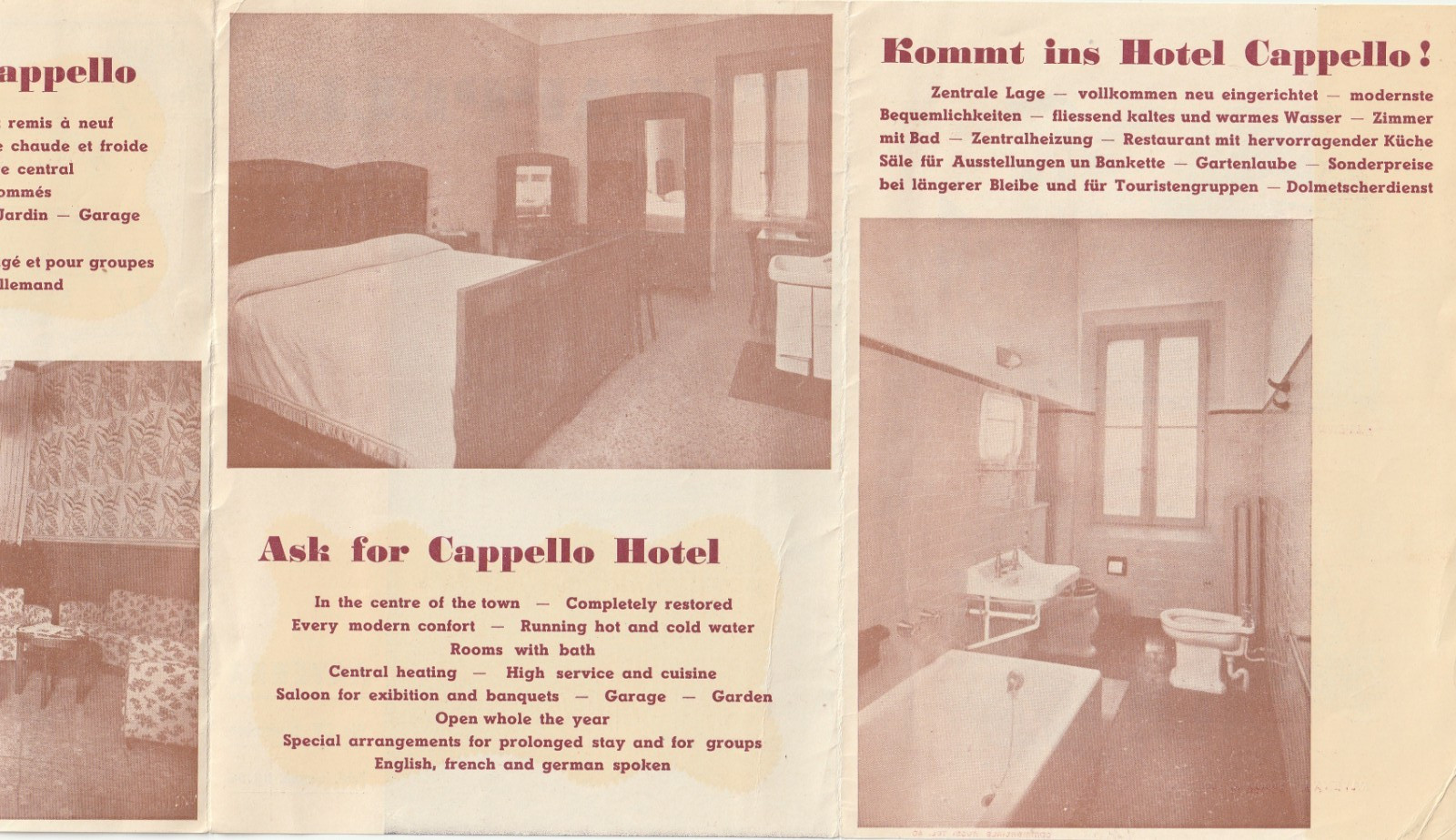 1949 BROCHURE – HOTEL CAPPELLO ITALY – MAP – INSERTS – ROOM PHOTOS – RESTAURANT