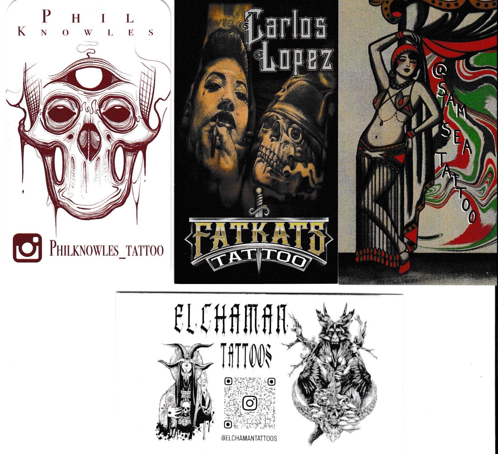 100 Different American Tattoo Shop Business Cards Set 1