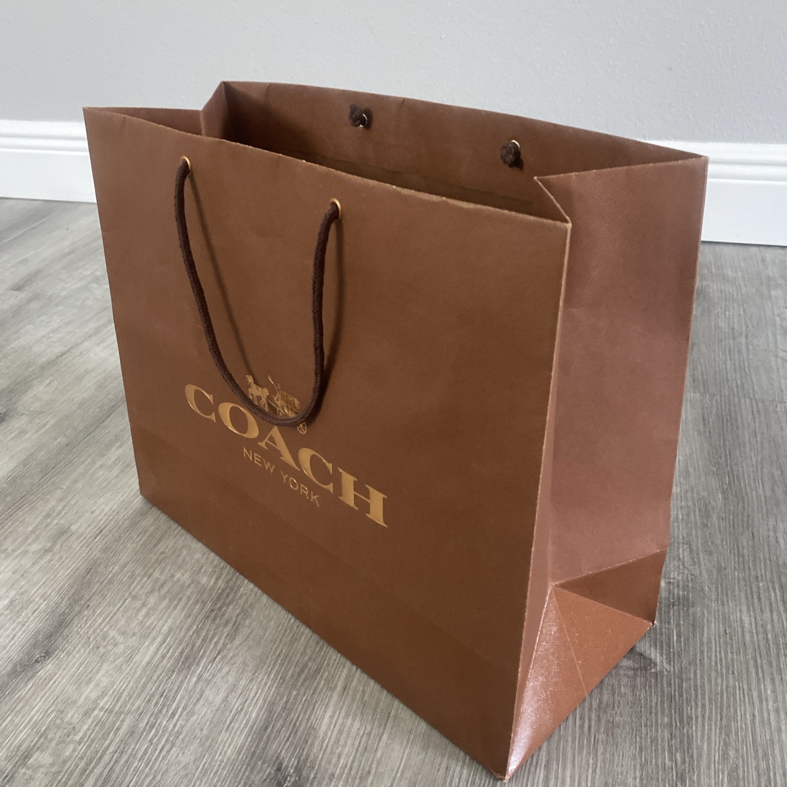 2013 COACH New York Brown With Gold Print Paper Shopping Bag – 13″X16″X6.5″