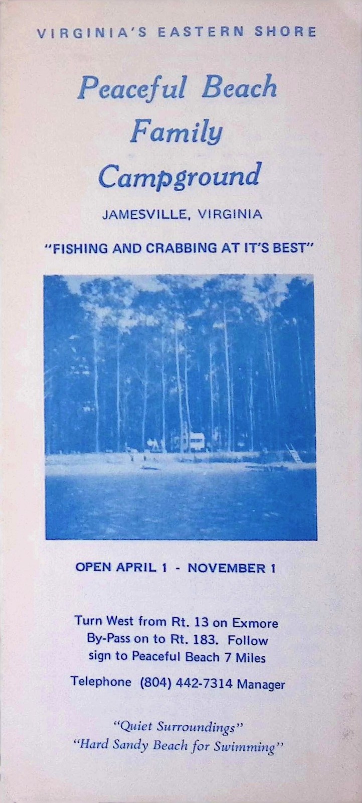 Peaceful Beach Family Campground Brochure VA Eastern Shore c1960s-80s