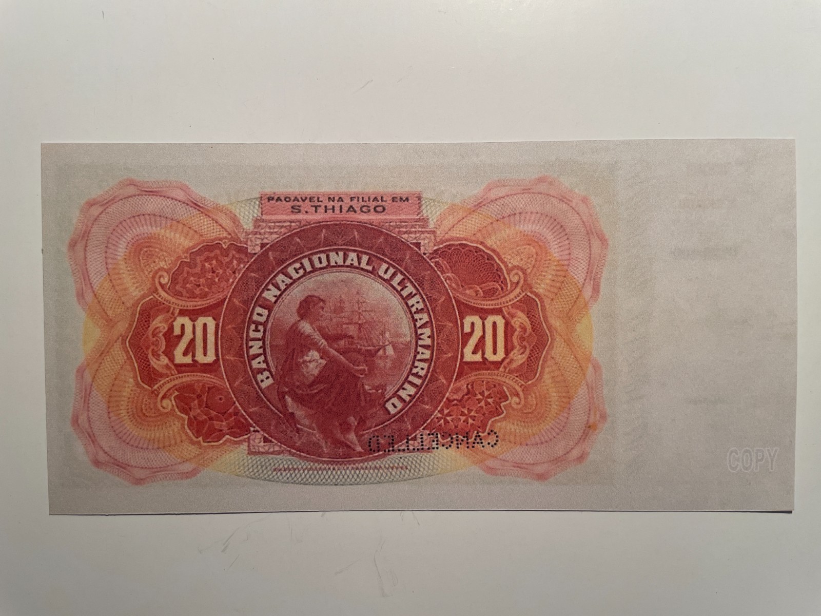 Cape Verde, Cabo Verde 20 Mil Reis 1909 Banknote reproduction