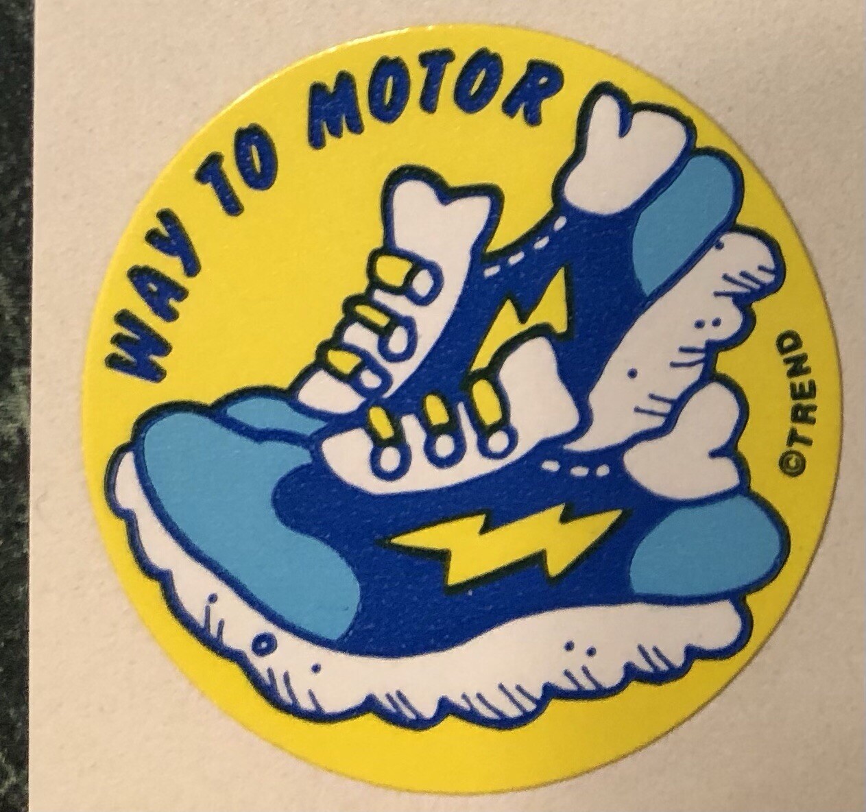 VINTAGE 80s TREND Scratch & Sniff Old Shoe Scent Stinky Sticker, WAY TO MOTOR