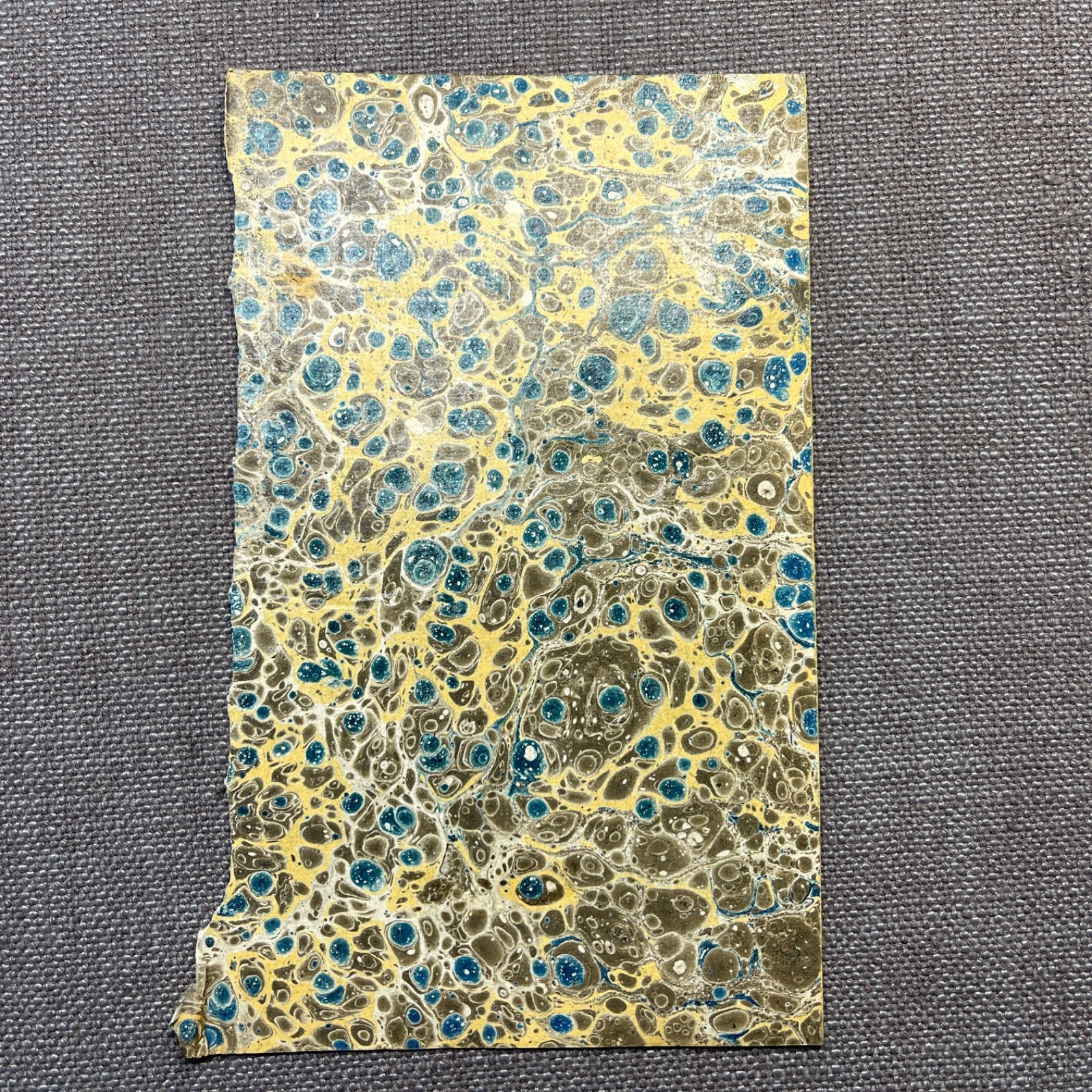 Antique Marbled End Papers Pair 1800s Bookbinding Blue Brown Beige White
