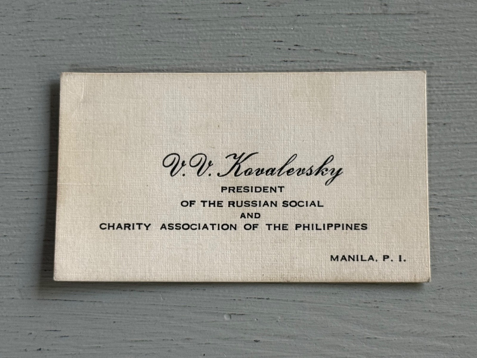 VTG Business Card Kovalevsky Russian Social Ass’n of Manila Philippines 1940s