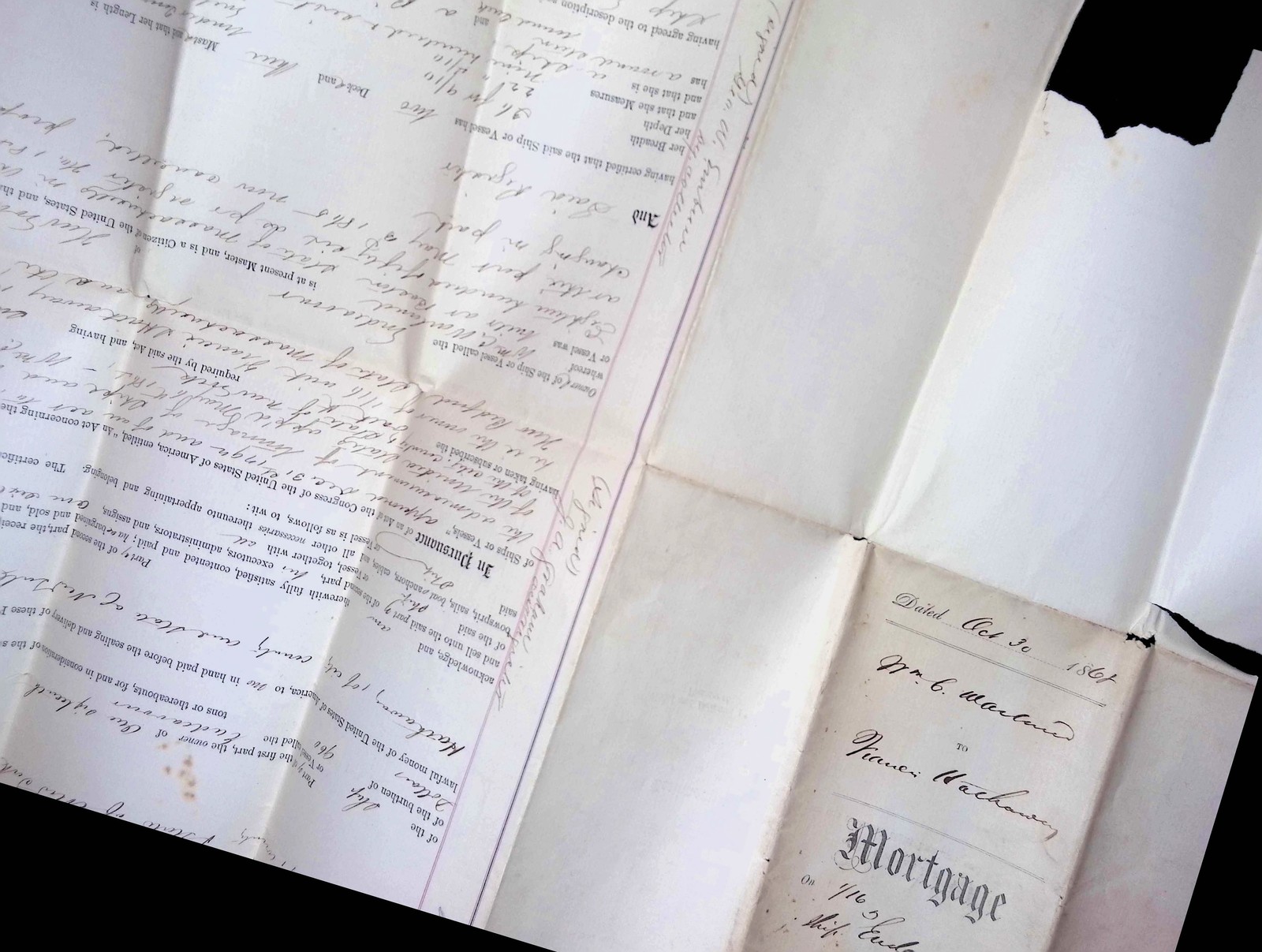 1867 Ship Mortgage Endeavour NY 7/16 Shares William C Marland James Hathaway