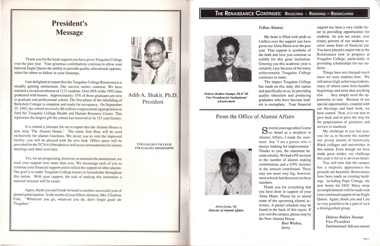 Vintage TOUGALOO COLLEGE 1991-1992 Alumni Giving Report Fourth Edition HBCU
