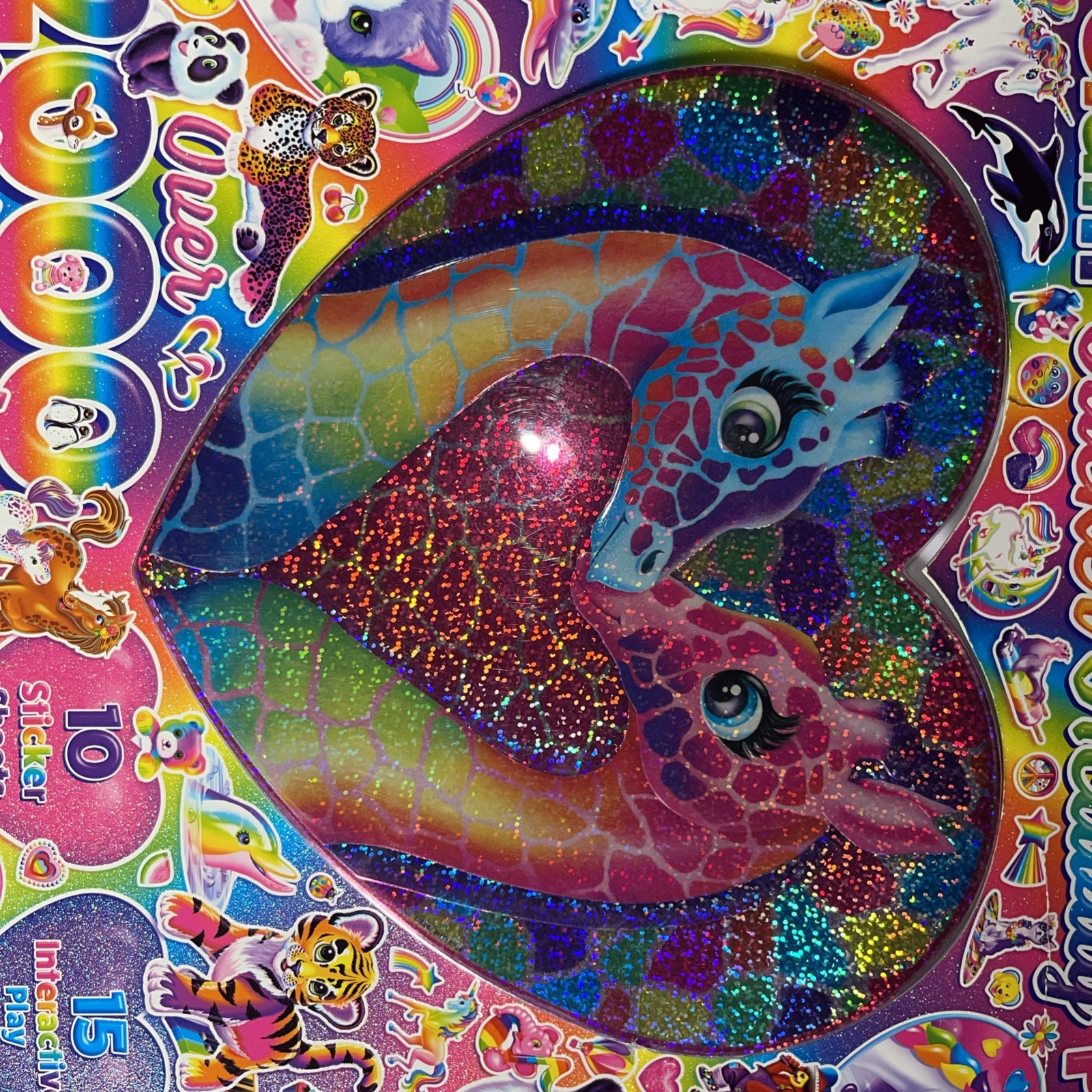 Lisa Frank Activity Pad, 2000+ Stickers Holographic Cover Giraffes Unicorn Panda