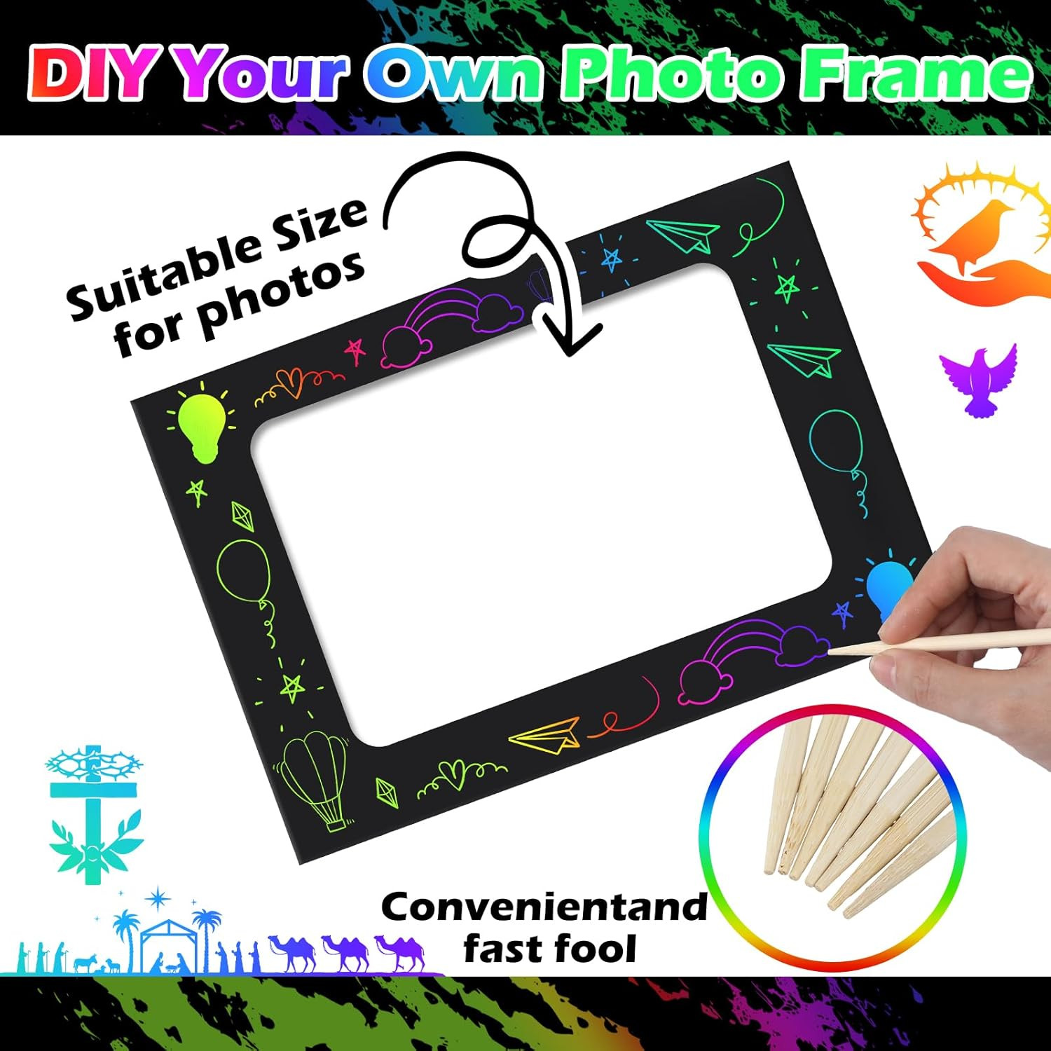 24 Set 2026 Vbs Scratch Picture Frame Crafts 4” X 6” Vacation Bible DIY Scratc