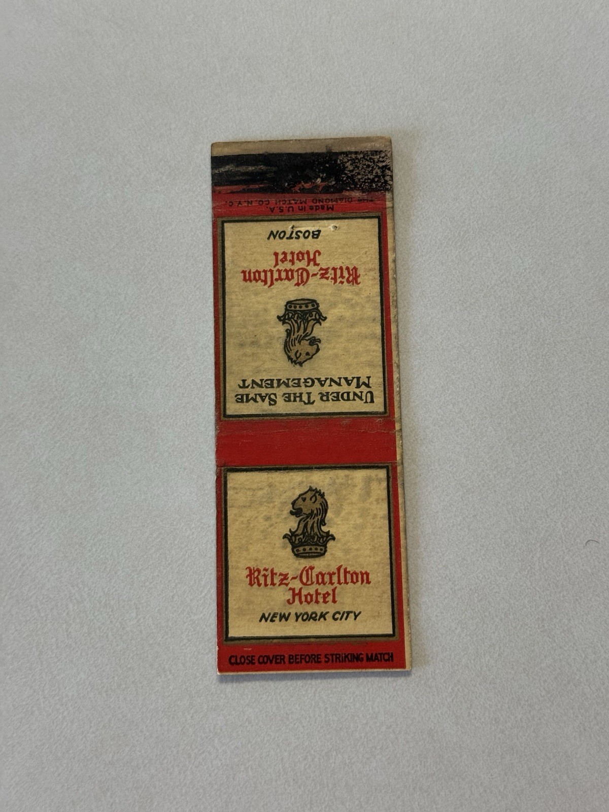 Ritz Carlton Hotel New York City Vintage Matchbook Cover C2