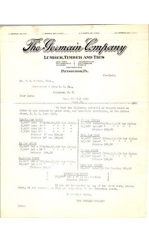 Germain Lumber Timber Ties Letterhead Morristown & Erie RR NJ 1922 Wood