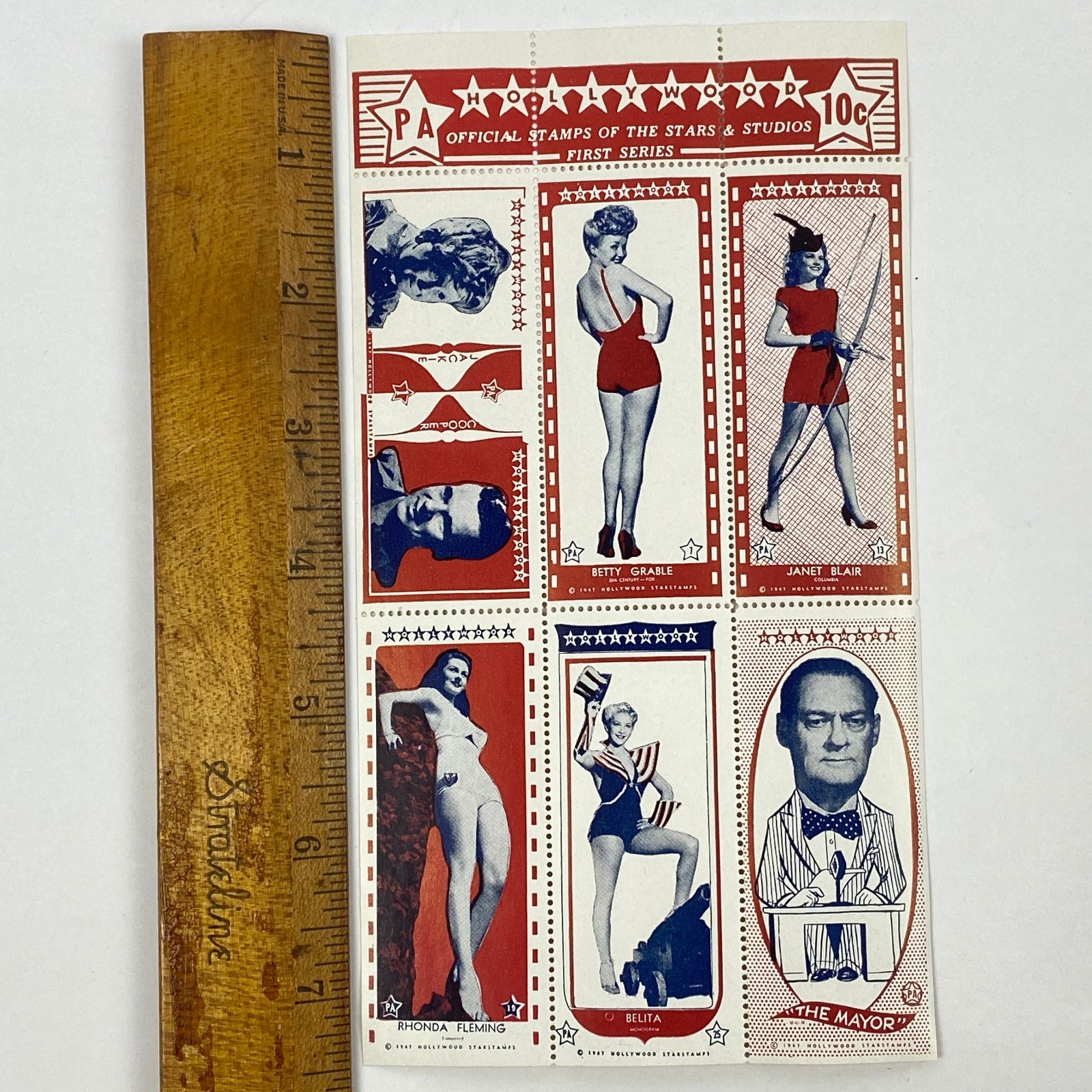 1947 Hollywood Starstamps Sheet Betty Grable Rhonda Fleming Janet Blair VTG