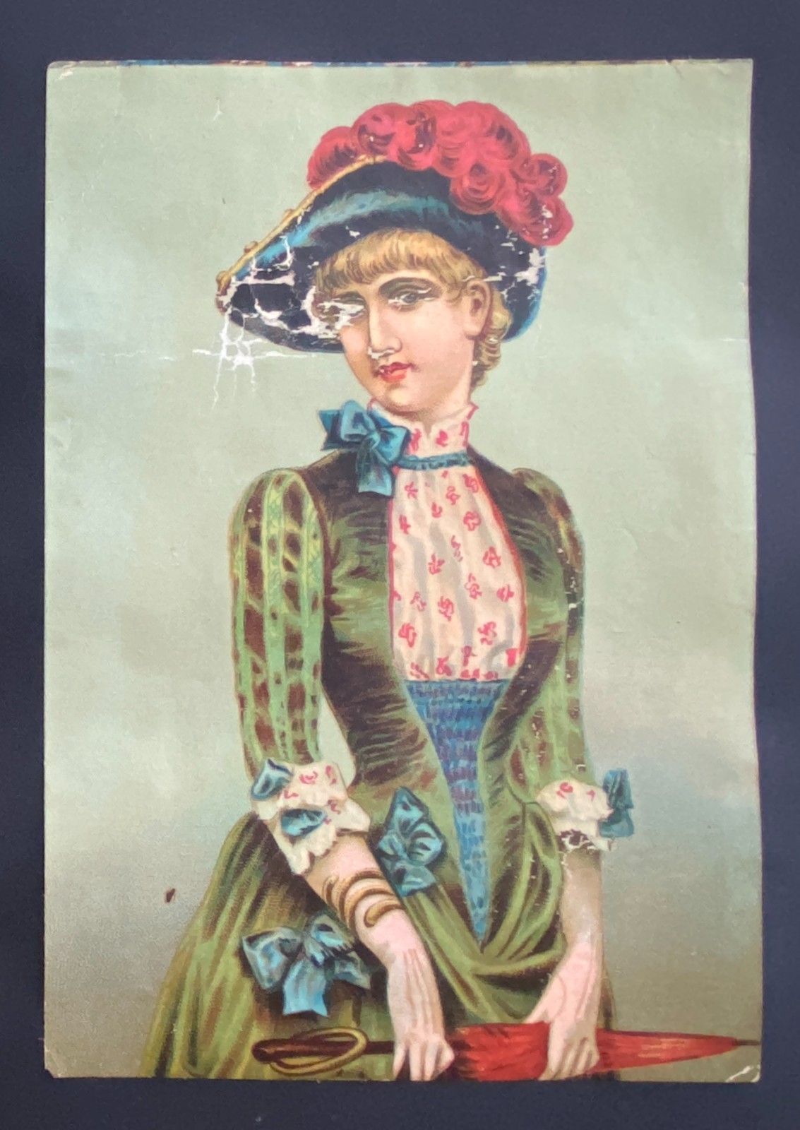 CHROMOS XIXth Century Print FORMAT 13 cm / 18 cm “La Dame Au Parapluie”