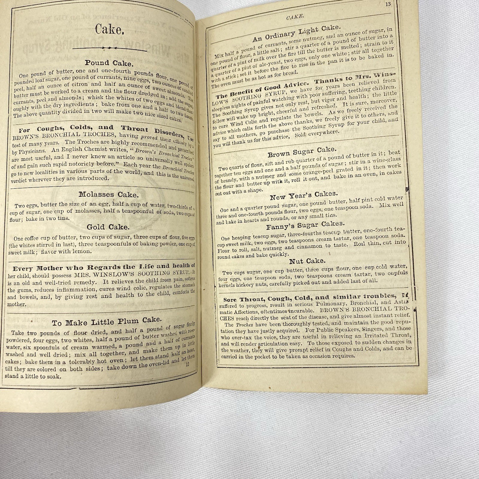 Lot of 2 Mrs Winslow’s Receipt Books 1872, 1877 Brown’s Bronchial Troches