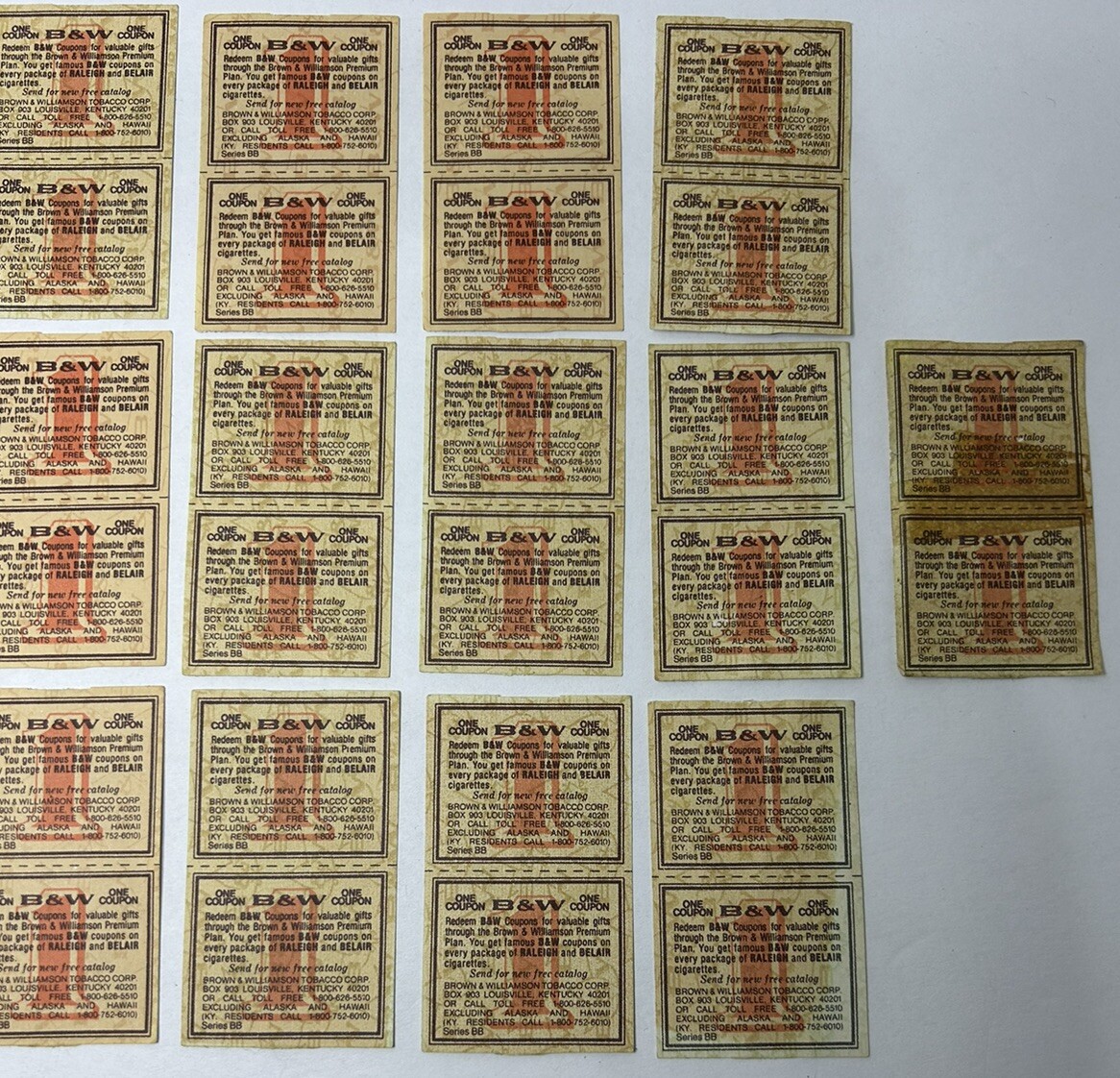 Tobacco Coupons 2 per page Raleigh & Belair 26 Vintage Brown & Williamson B&W