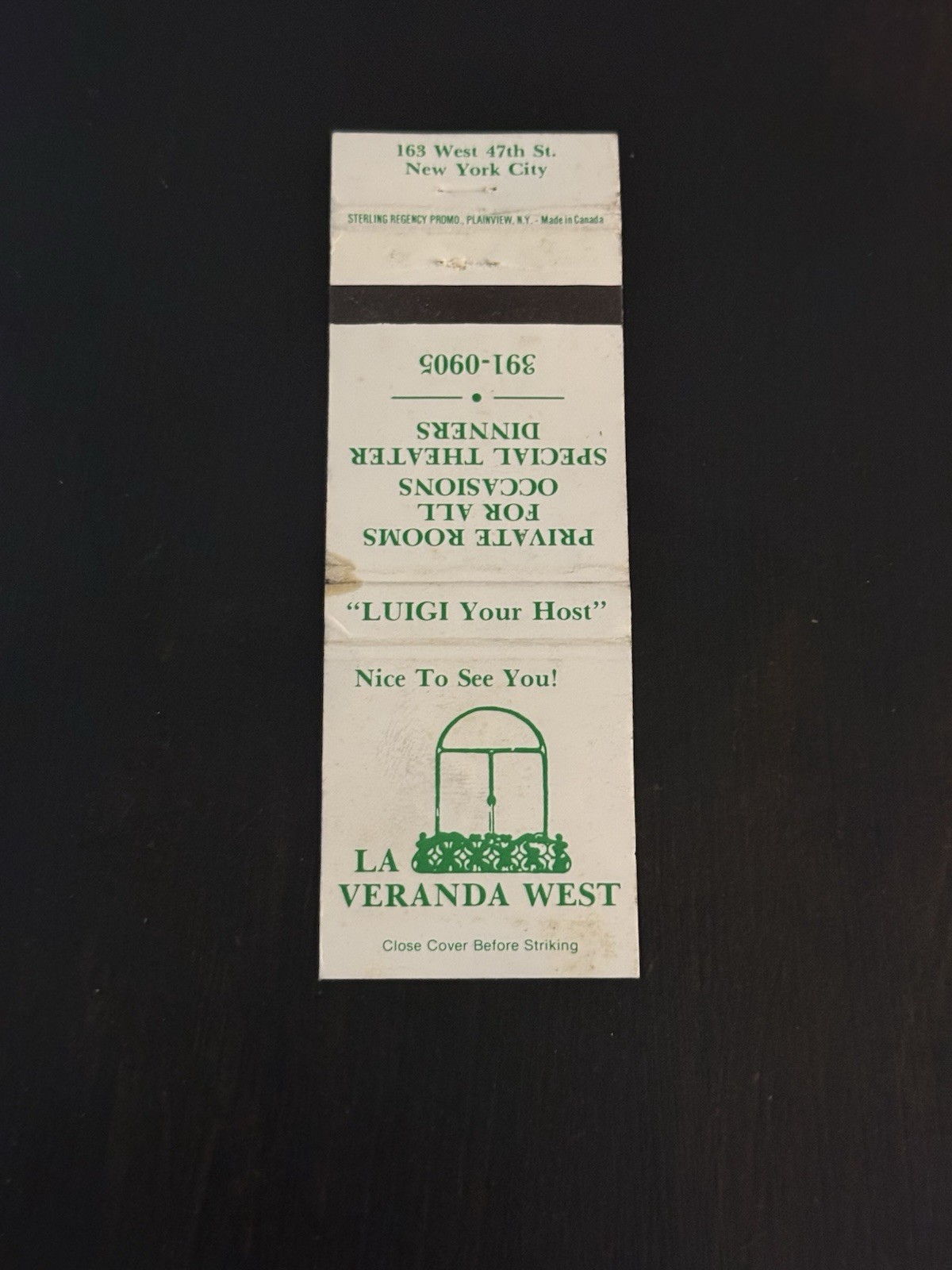 La Veranda West New York City Vintage Matchbook Cover 105