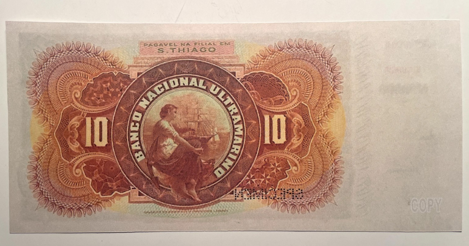 Cape Verde, Cabo Verde 10 mil Reis 1909 Banknote Reproduction