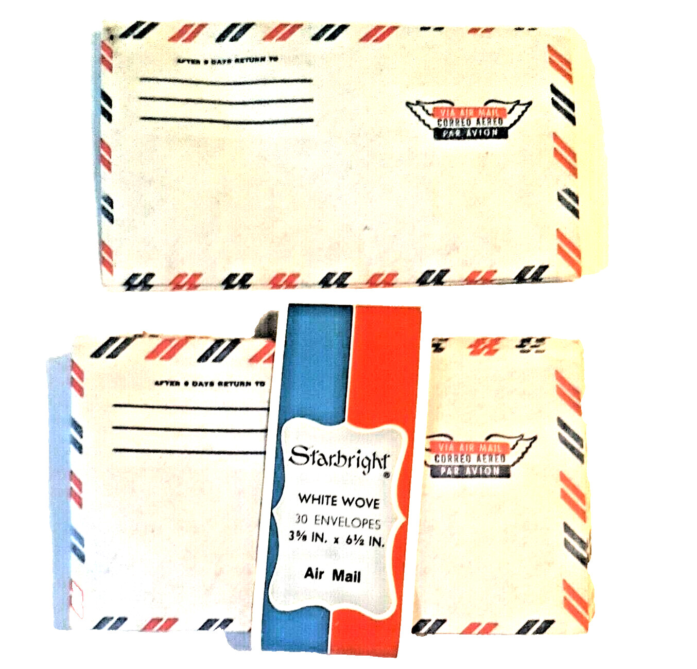 Vintage Air Mail Envelopes Starbright White Wove Red Blue Stripes 1970s Prop
