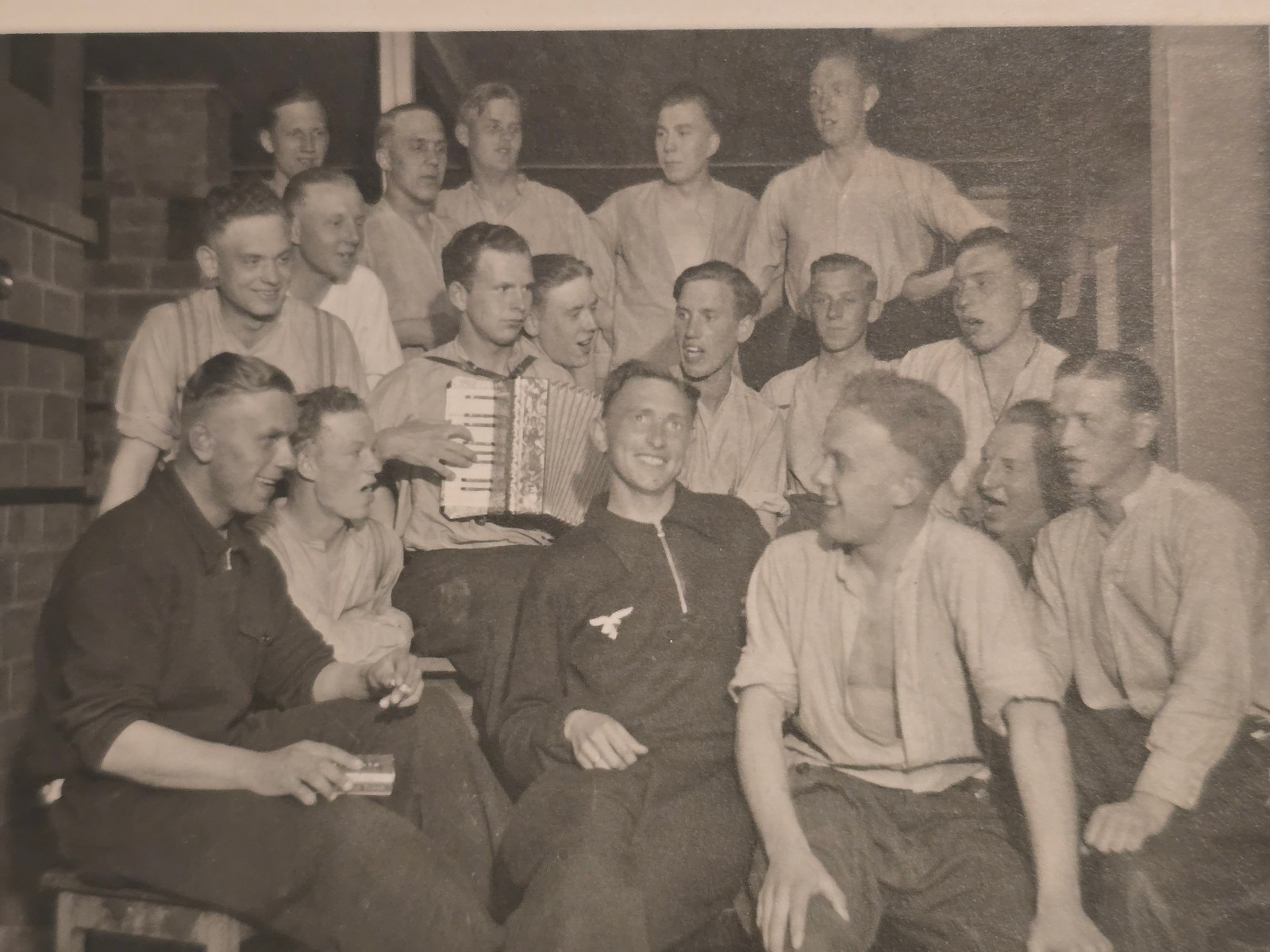 WWII German Photo Luftwaffe Soldiers Barracks Party Photo Accordion Music