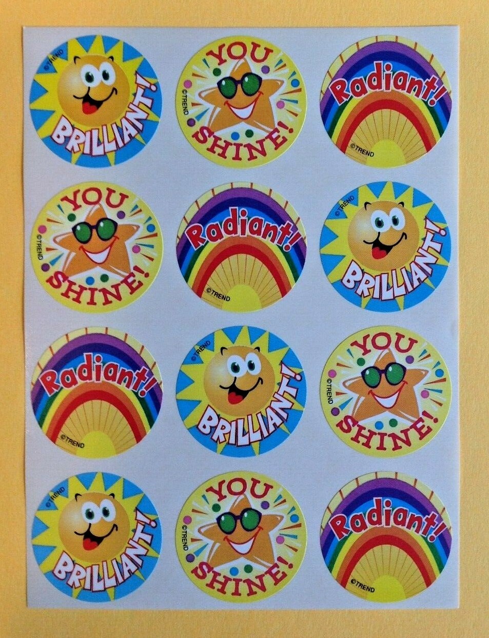 Vintage TREND Scratch & Sniff Stinky Sticker Sheet SUN STAR RAINBOW Scented 90s