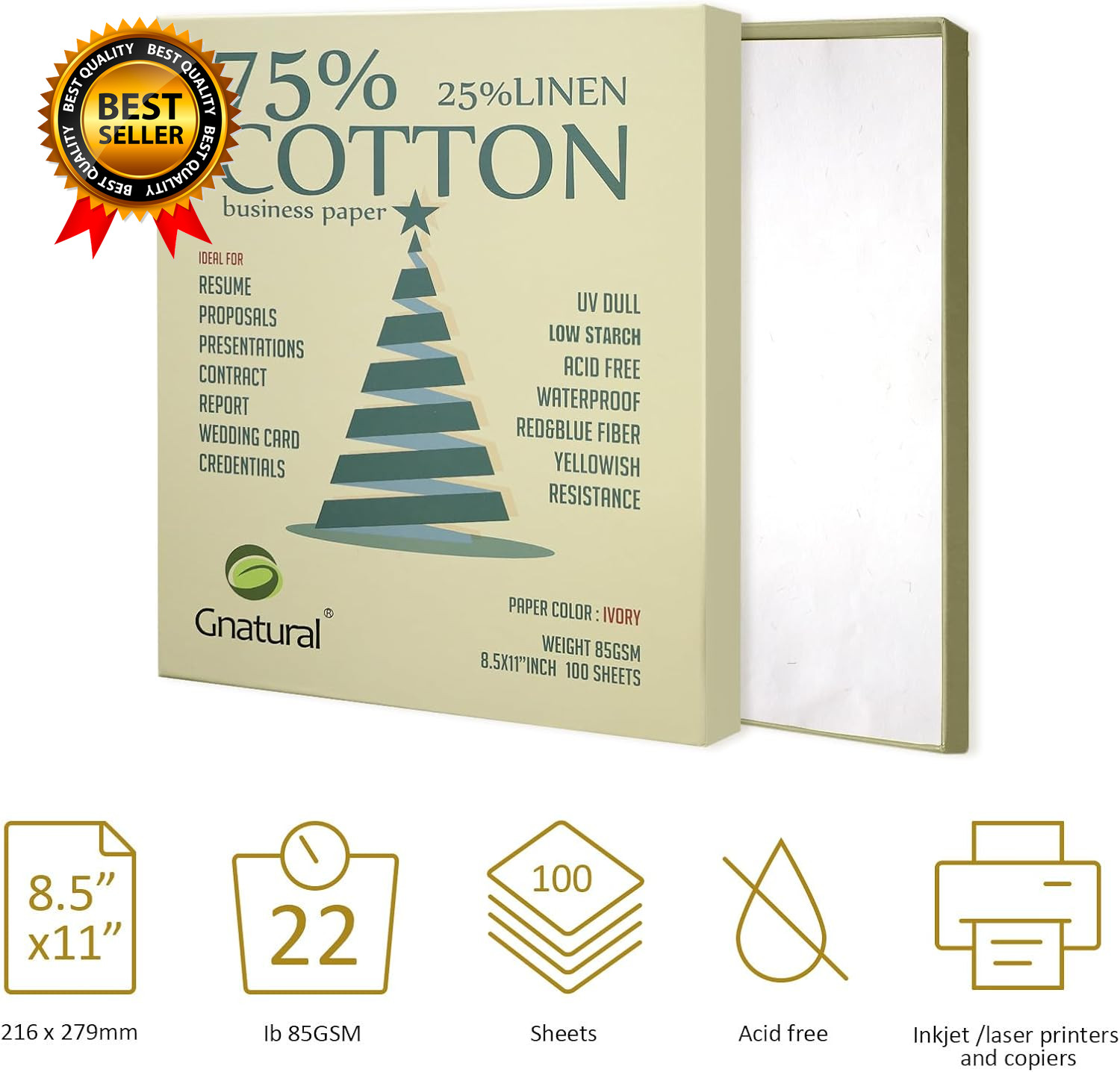 75% Cotton 25% Linen Business Paper Ivory 85Gsm 8.5″W X 11″L Resume Paper Won’T