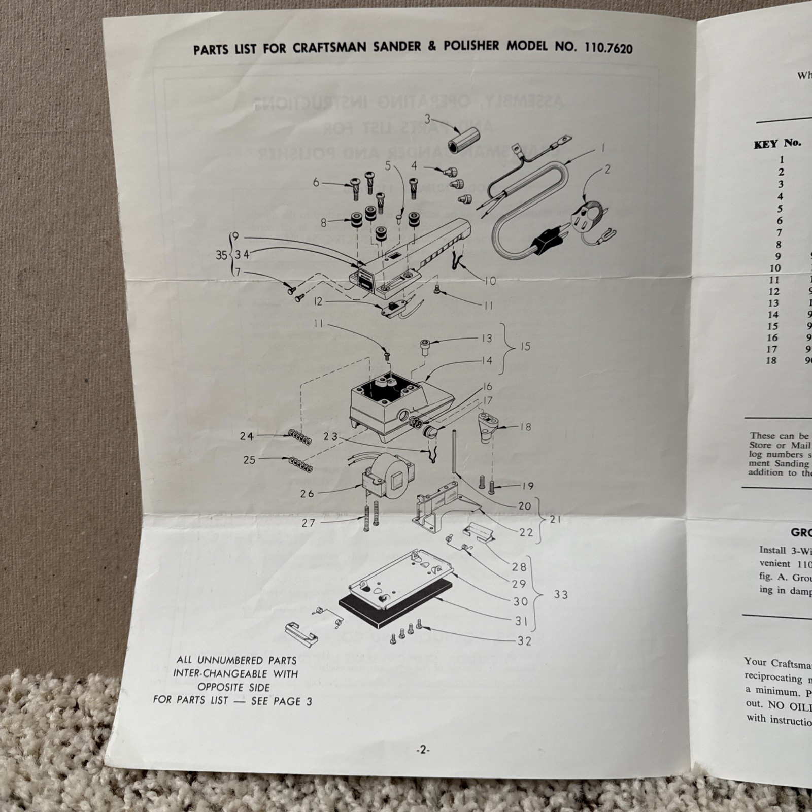 1960’s Craftsman Sander & Polisher Sears 110-7620 Owners Manual Vtg