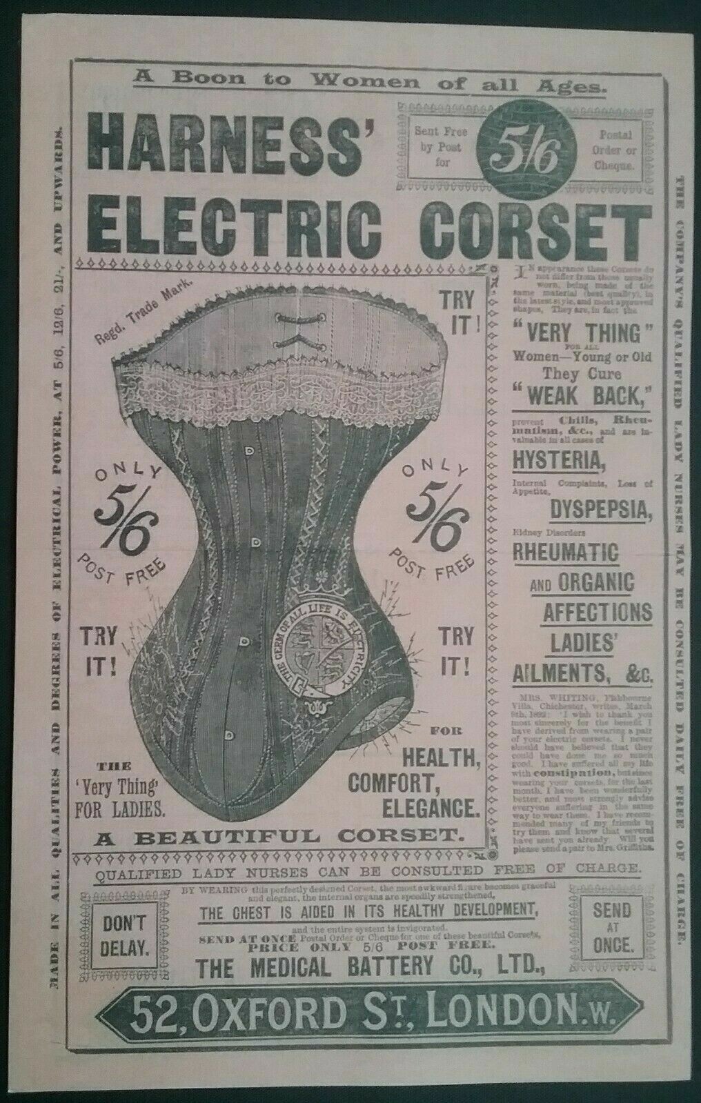 VICTORIAN ELECTRIC CORSET LEAFLET ****(Reproduction of the original)**** History