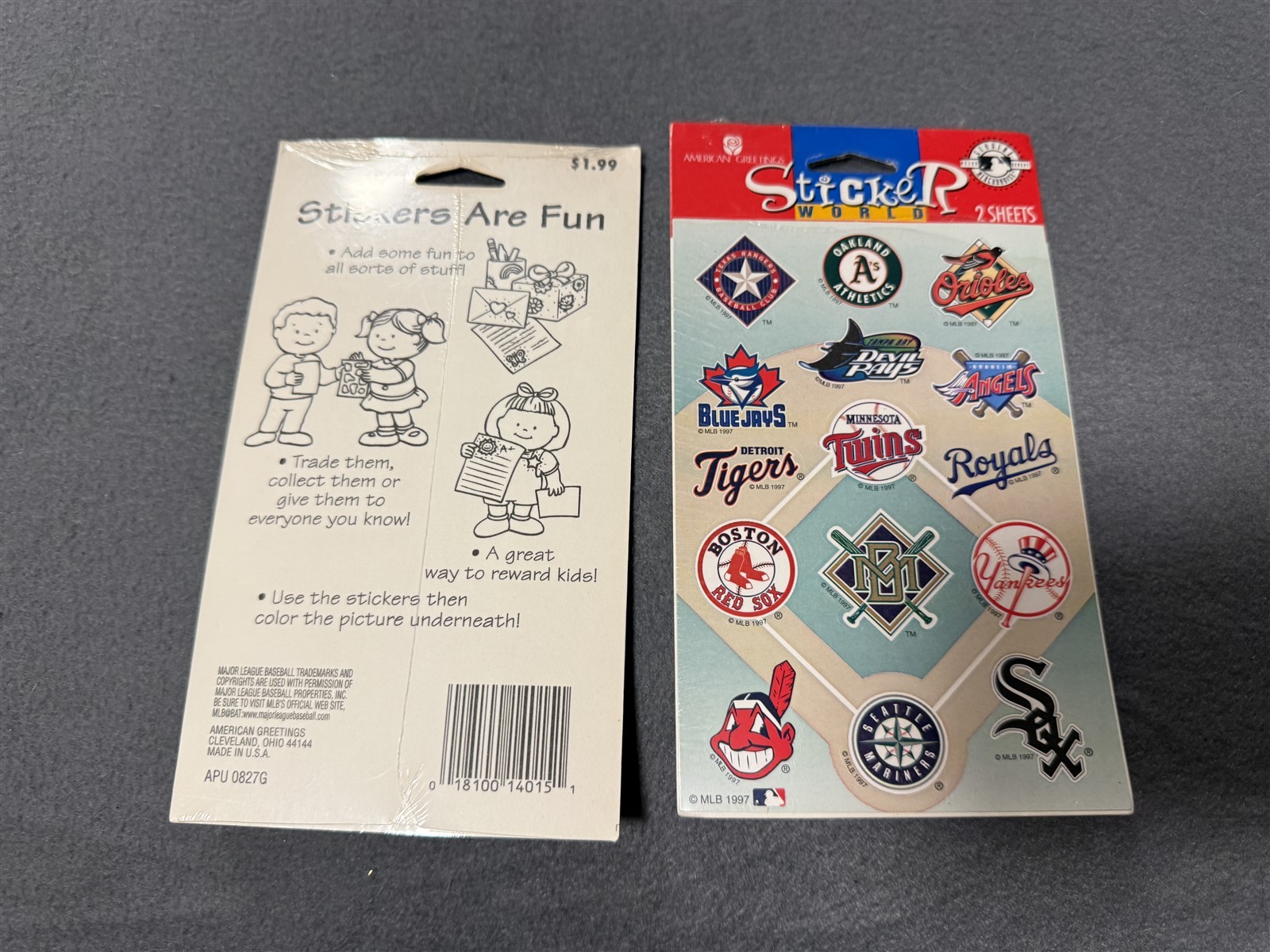 #4 VINTAGE FORGET ME NOT AMERICAN GREETINGS BASEBALL TEAM MLB STICKERS 2 PACKS