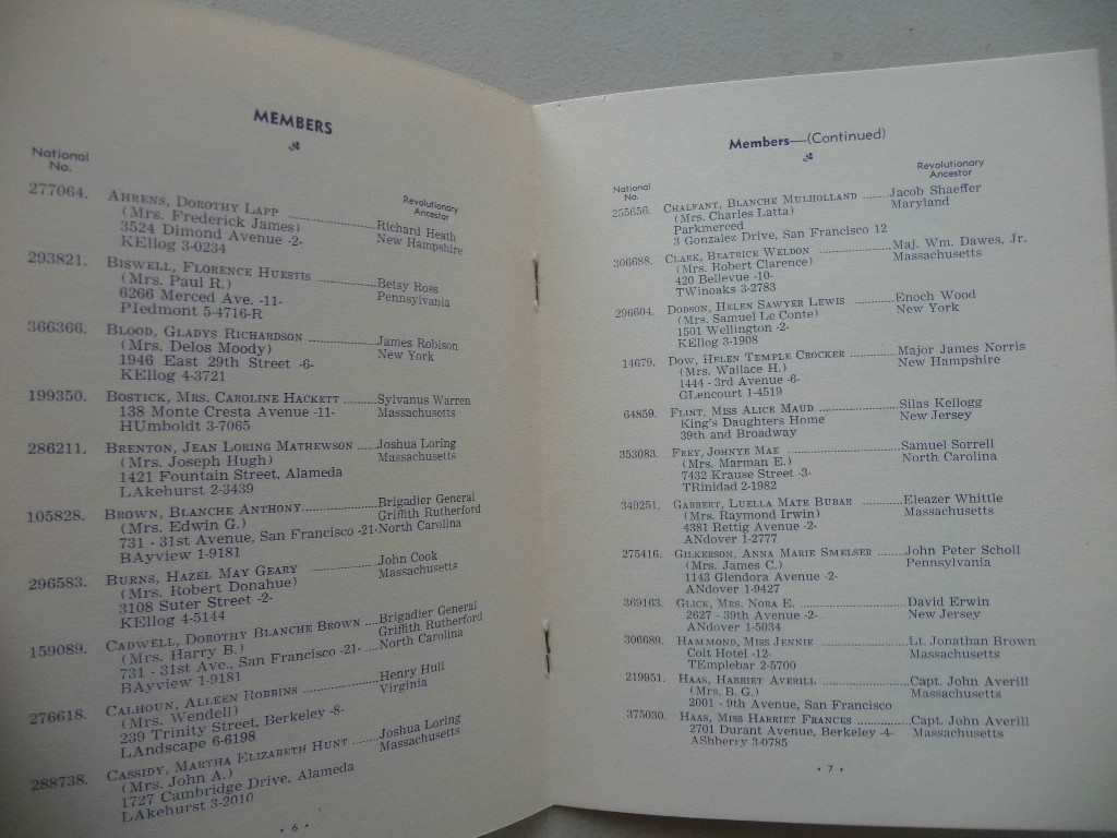 DAUGHTERS OF THE AMERICAN REVOLUTION OAKLAND CALIFORNIA CHAPTER 1948 YEARBOOK