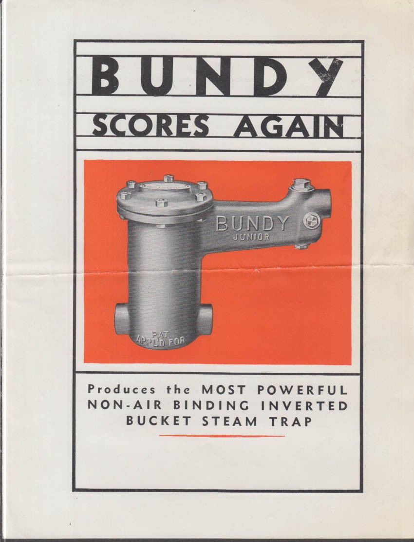 Bundy Non-Air Binding Inverted Bucket Steam Trap folder 1920s Nashua NH