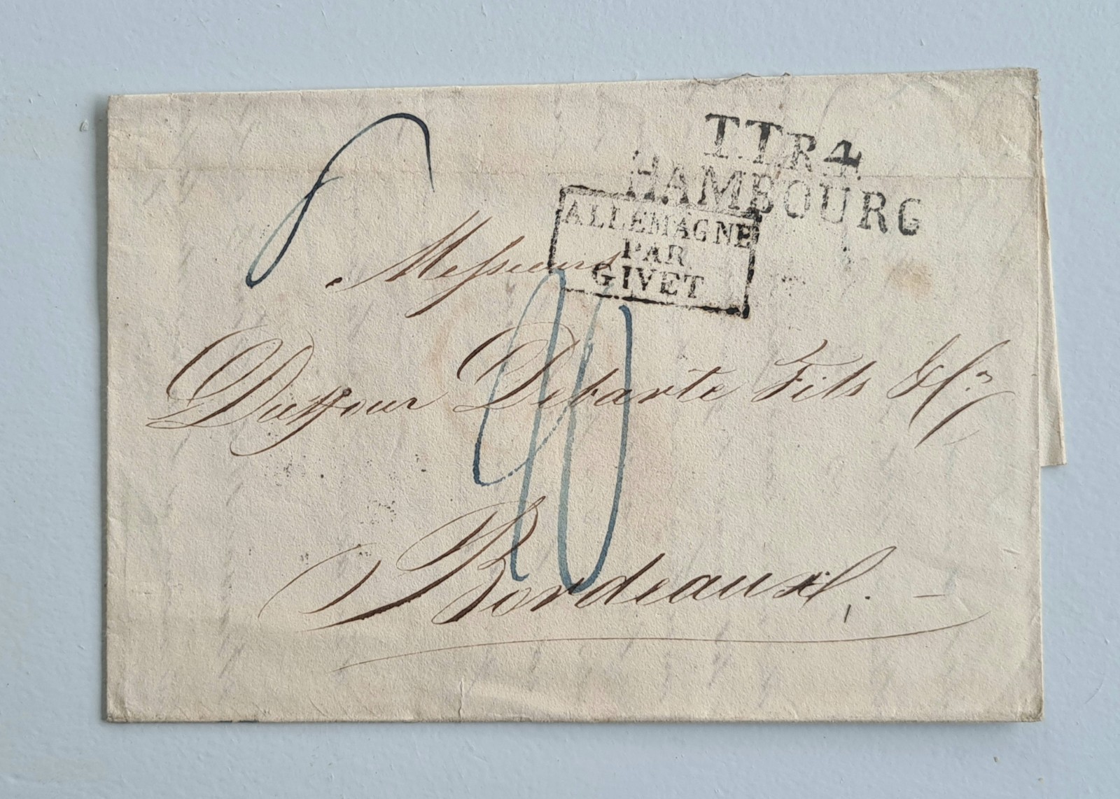 Old Letter Mail January 10 1827 Hamburg Bordeaux Germany By Givet