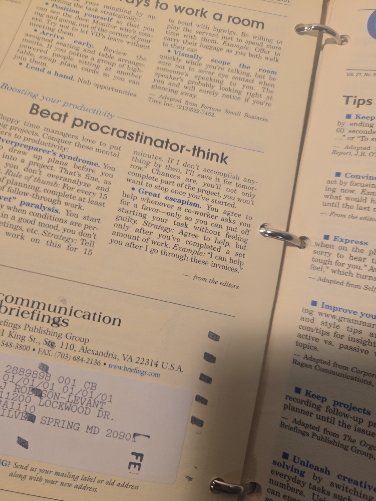 Communication Briefings 2002-2003 Business Management Newsletter Binder Lot